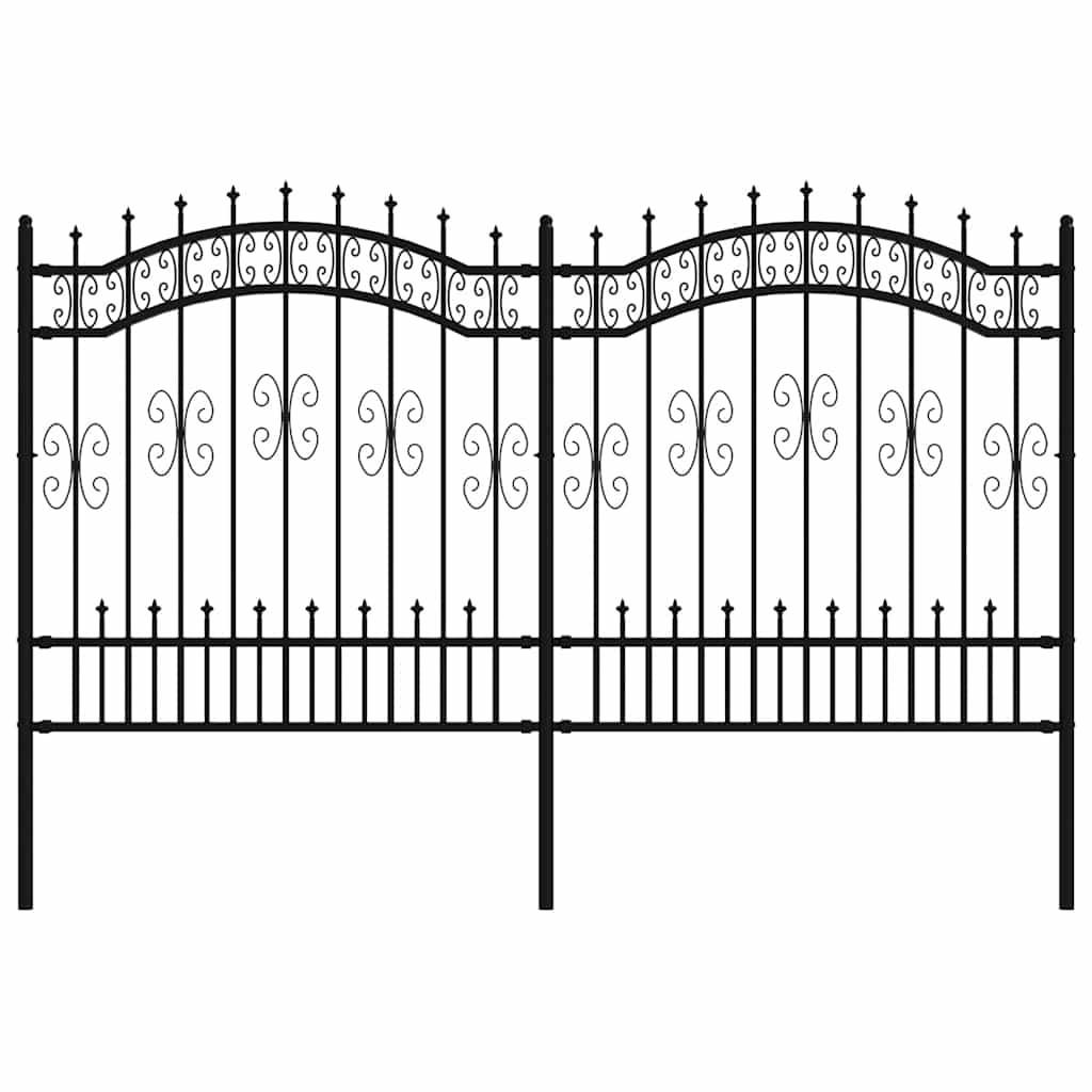 GARTENZAUN mit Speerspitze, 240/125 cm, aus Pulverbeschichteter Stahl, Schwarz - Schwarz, Metall (240/140cm) - vidaXL
