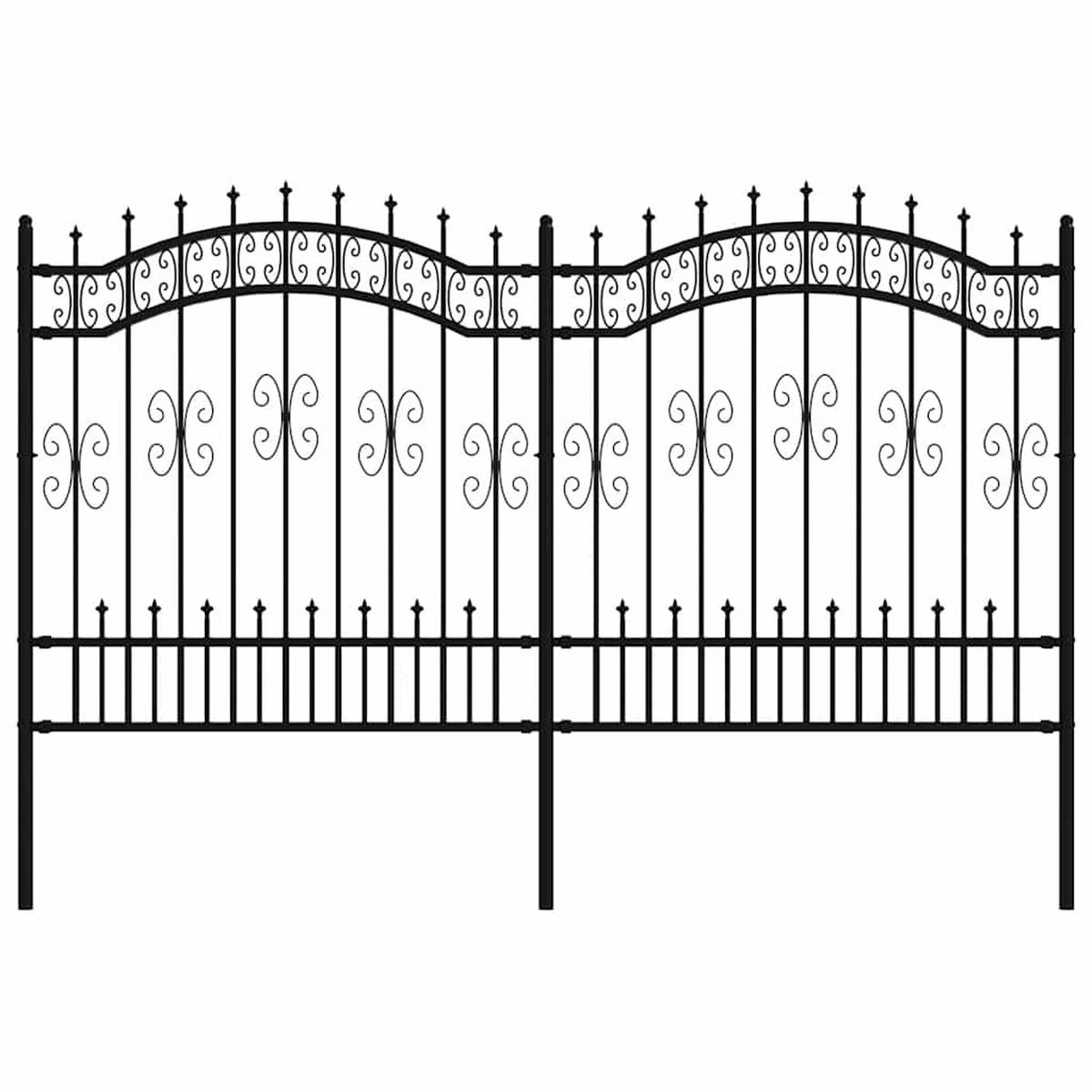 GARTENZAUN mit Speerspitze, 240/125 cm, aus Pulverbeschichteter Stahl, Schwarz - Schwarz, Metall (240/140cm) - vidaXL