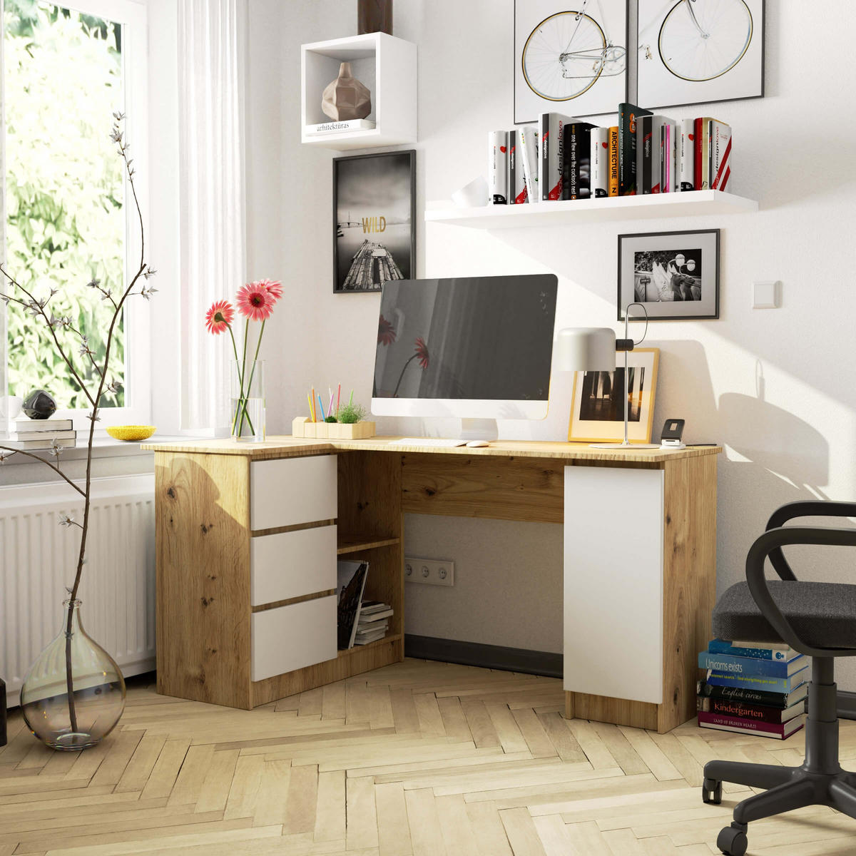 SCHREIBTISCH Eiche Sonoma 77/155/85 - Sonoma Eiche, Holzwerkstoff (85/155/77cm) - RAUMHIRSCH FURNITURE