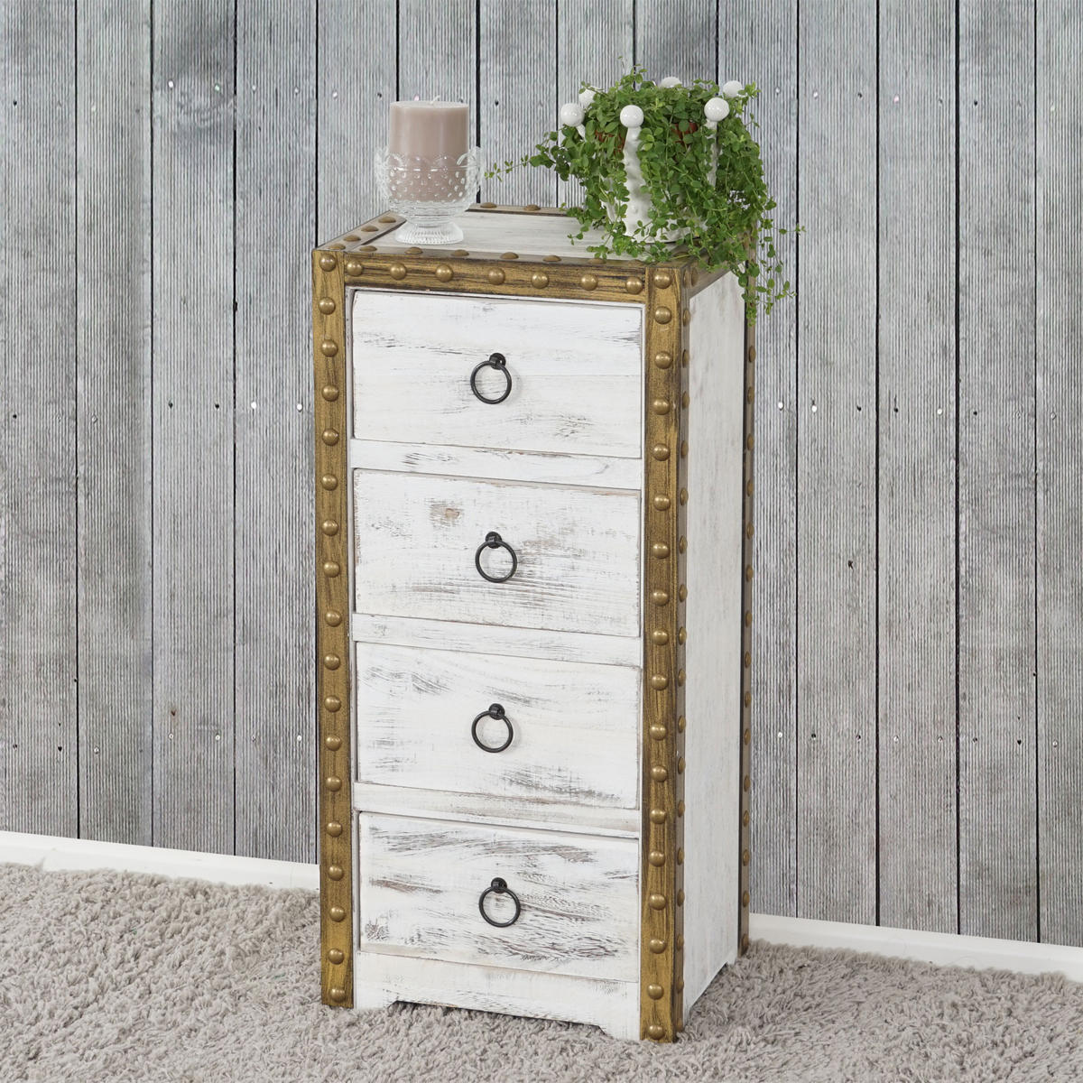 KOMMODE 4 SCHUBLADEN SHABBY-LOOK Cremeweiß - Weiß, Holz (33/70/26cm) - MCW