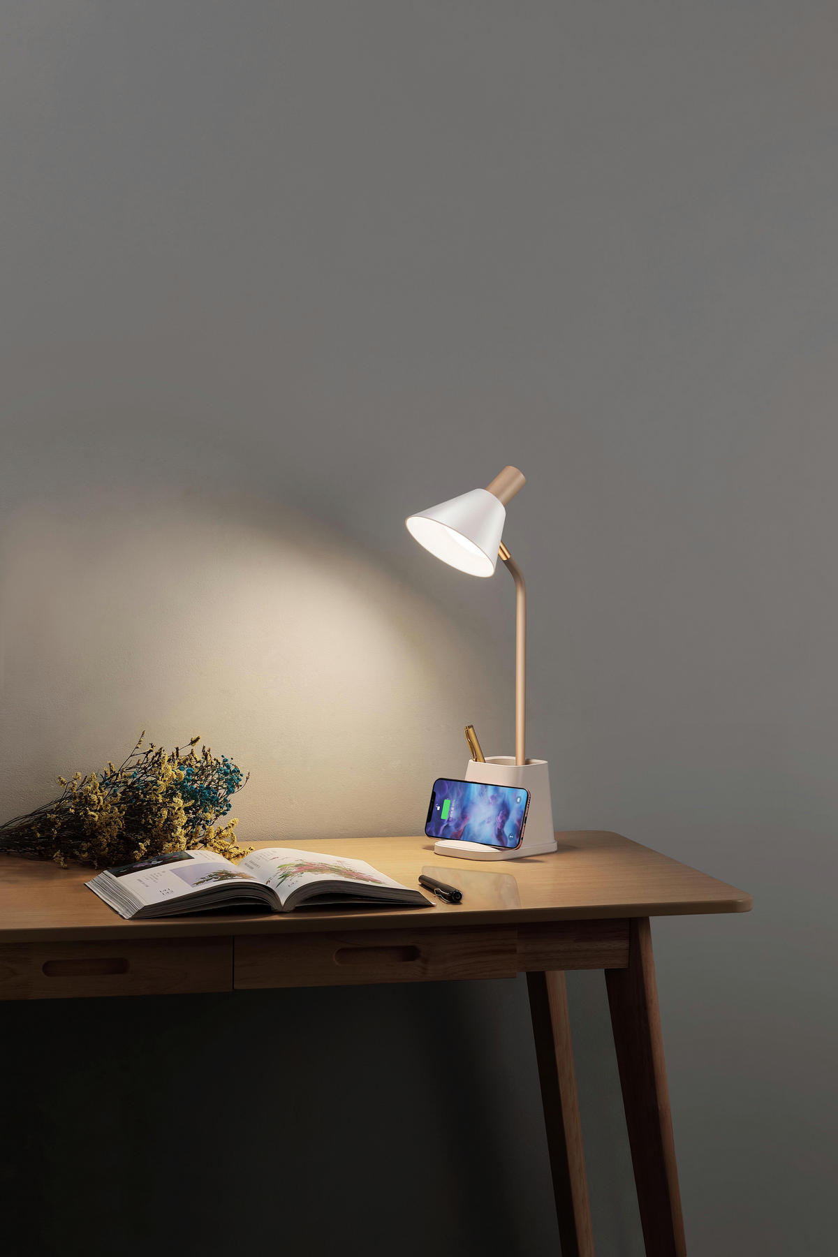 LED-SCHREIBTISCHLAMPE - dimmbar mit Wireless Charging und einstellbarer Farbtemperatur für modernes Arbeiten - Weiß, Kunststoff (17.7/10.2/40.4cm) - Northpoint