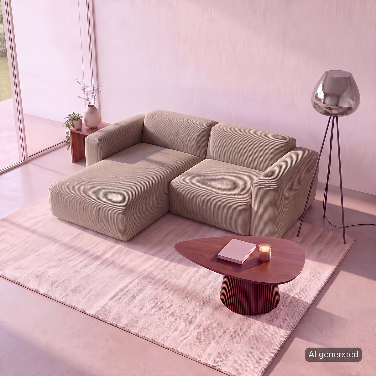 1,5-SITZER ECKSOFA mit Longchair - Taupe/Schwarz, Kunststoff/Textil (260/173cm) - home24