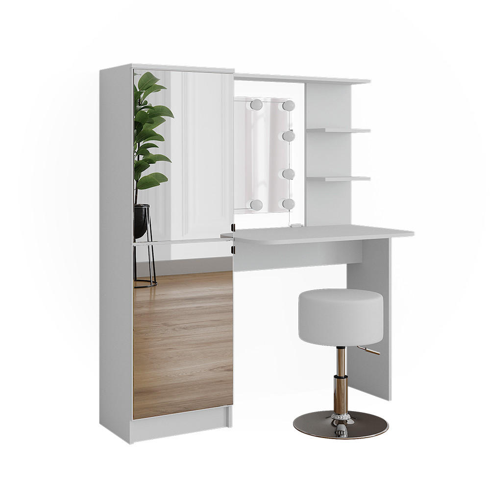 SCHMINKTISCH Weiß 123 cm mit LED-Beleuchtung und Hocker - Weiß, Holzwerkstoff (123/141.2/33cm) - Vicco