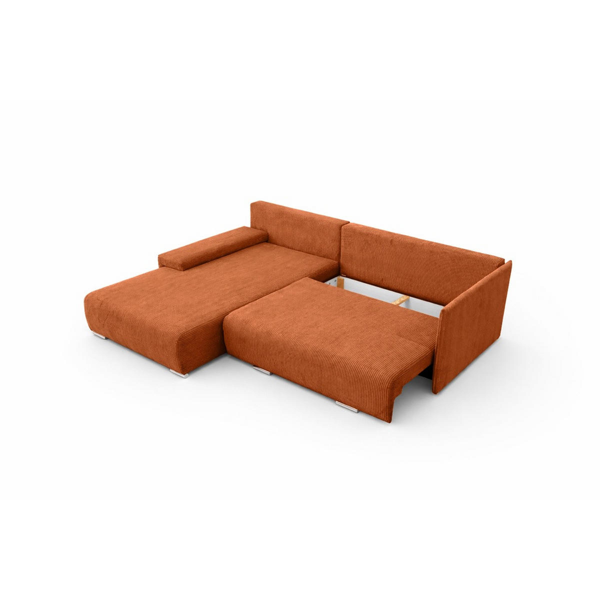ECKSOFA L-Form Schlaffunktion Livorno Cord-Stoff Kupfer Links - Chromfarben/Schwarz, Holz/Kunststoff (246/188cm) - Kaiser Möbel