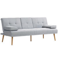 SCHLAFSOFA DE-06514 3-Sitzer, klappbarer Tisch, Becherhalter, Leinenoptik Hellgrau - Hellgrau, Holz/Textil (181/78/77cm) - ComfortXL