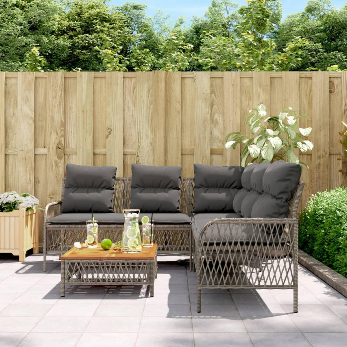 GARTEN-SOFAGARNITUR 2-teilig Mit Auflagen Poly Rattan Grau - Grau, Kunststoff - vidaXL