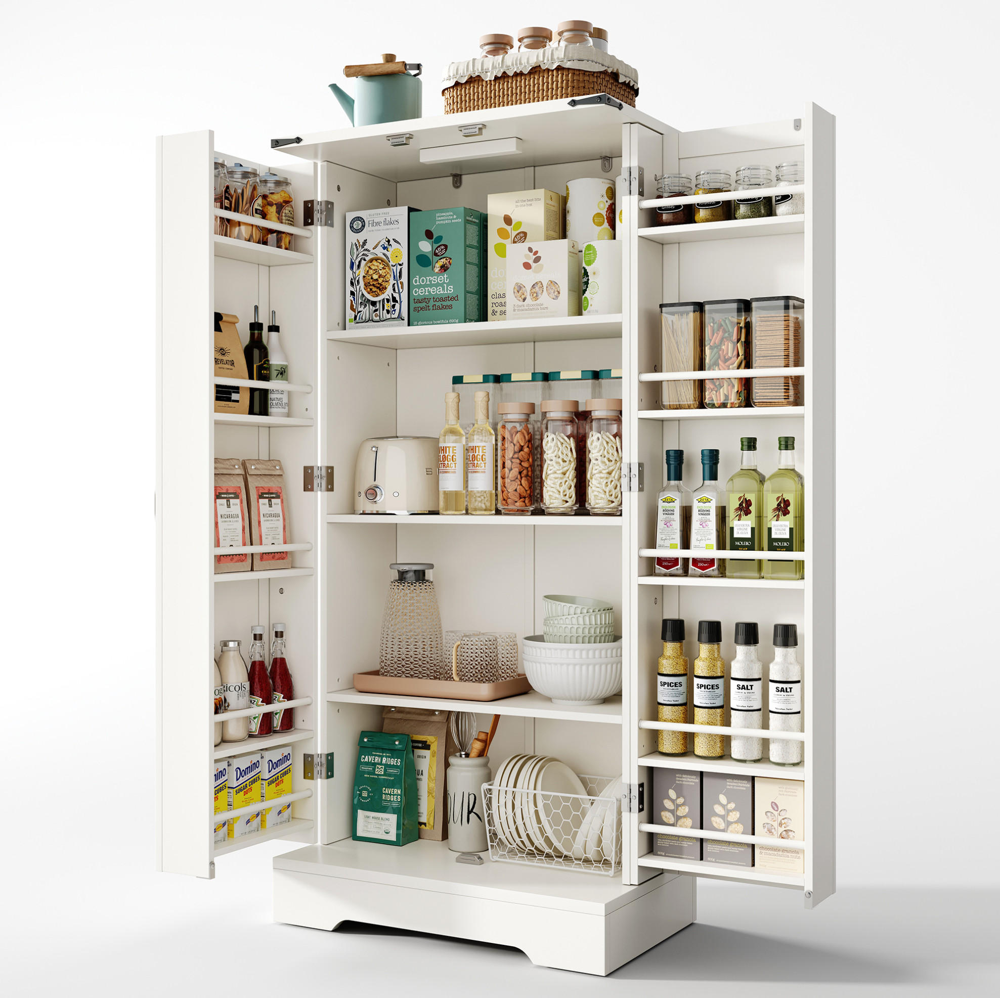 BUFFET 60/128,5/35 cm Weiß aus PB, MDF mit LED-Beleuchtung - Weiß, Holzwerkstoff (35/128/60cm) - OKMYHOME