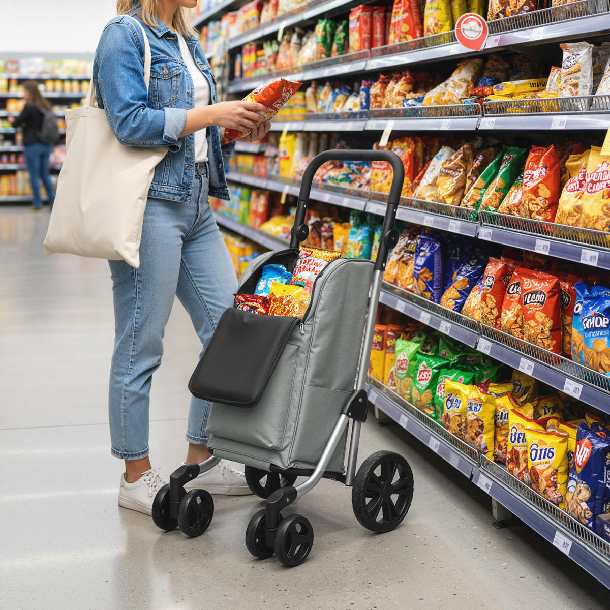 EINKAUFSTROLLEY klappbar Einkaufswagen mit Kühlfach, verstellbar Griff Grau - Schwarz/Grau, Kunststoff/Textil (44/100/58cm) - HOMCOM