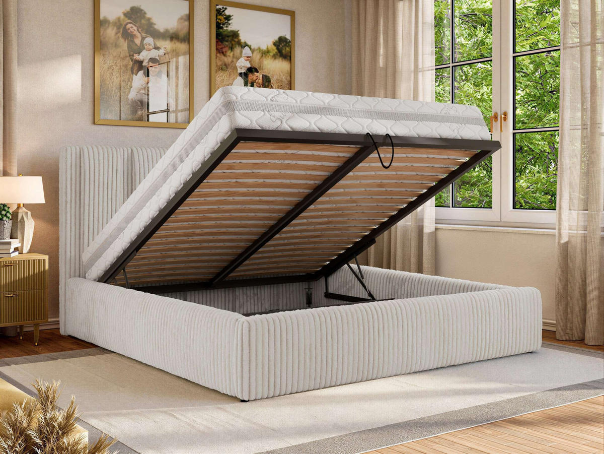 POLSTERBETT SAVINO CLASSIC 160/200 - Beige Cord - ohne Matratze - Beige, Textil (160/200cm) - MKS