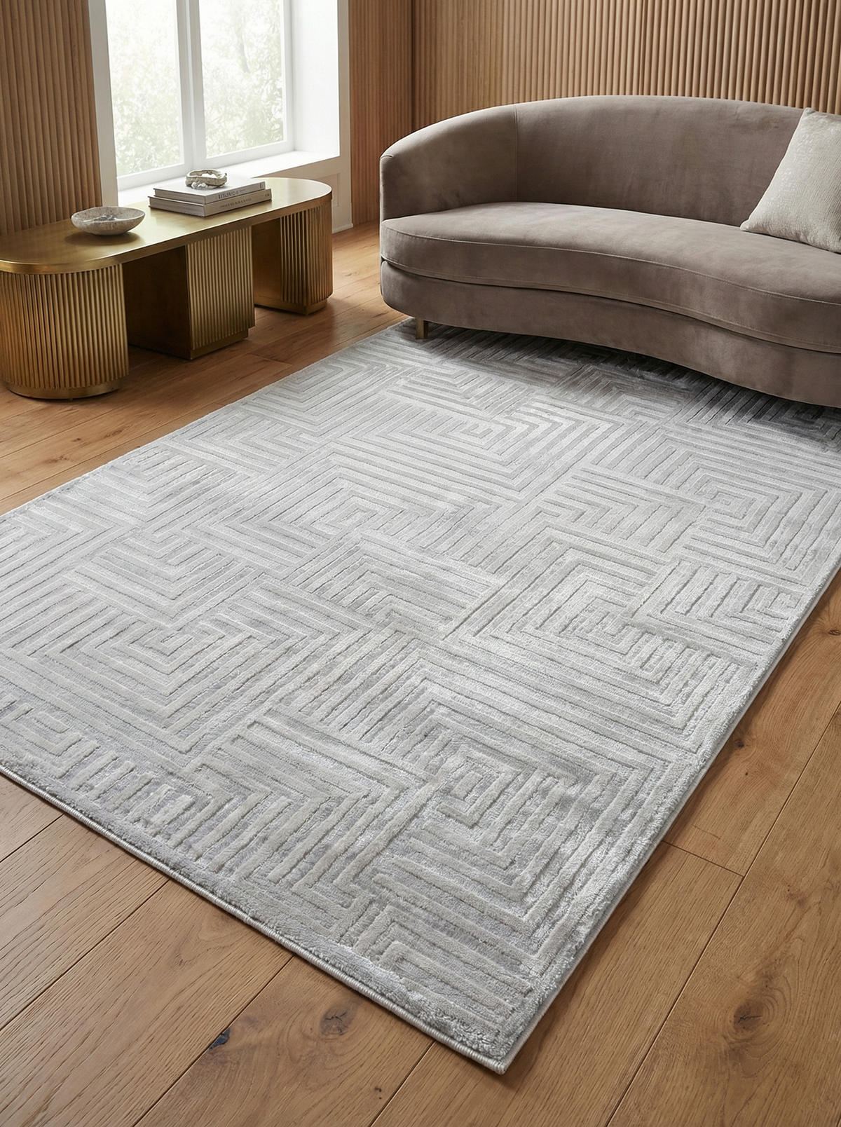 TEPPICH Kurzflor Skulptural Modern Waschbar Schlafzimmer Strapazierfähig Silber 140x200 cm – ILLER - Silberfarben, Textil (140/200cm) - KADIMA DESIGN