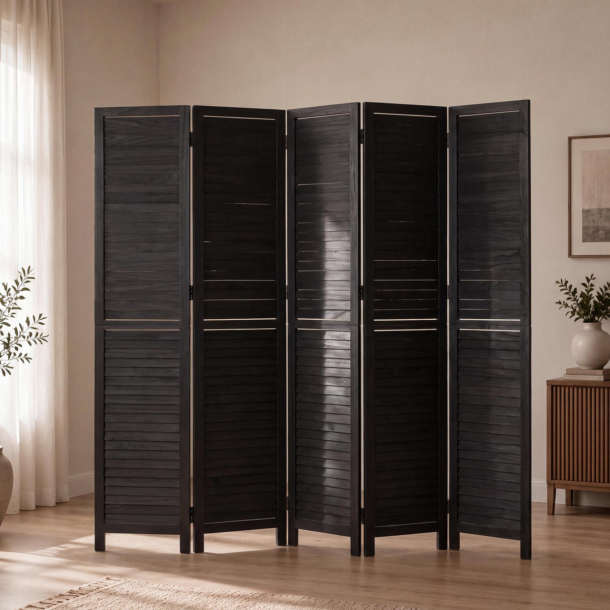 PARAVENT C30B Schwarz - Schwarz, Holz (202/180/10cm) - MCW