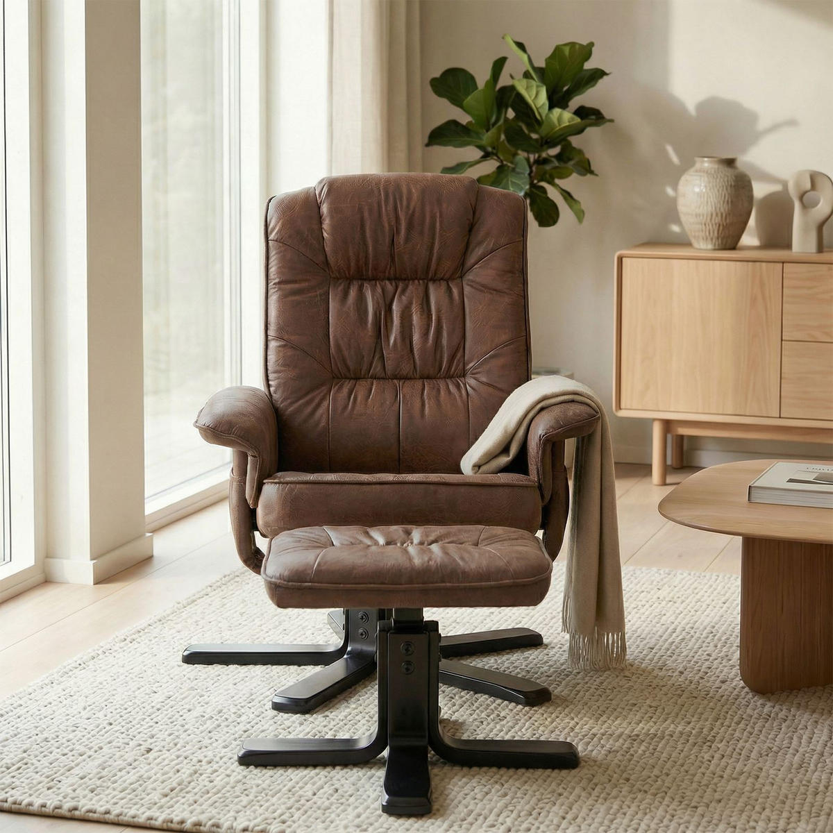 RELAXSESSELSET CHARLY - Dunkelbraun/Schwarz, Textil (76/87/61cm) - IDIMEX