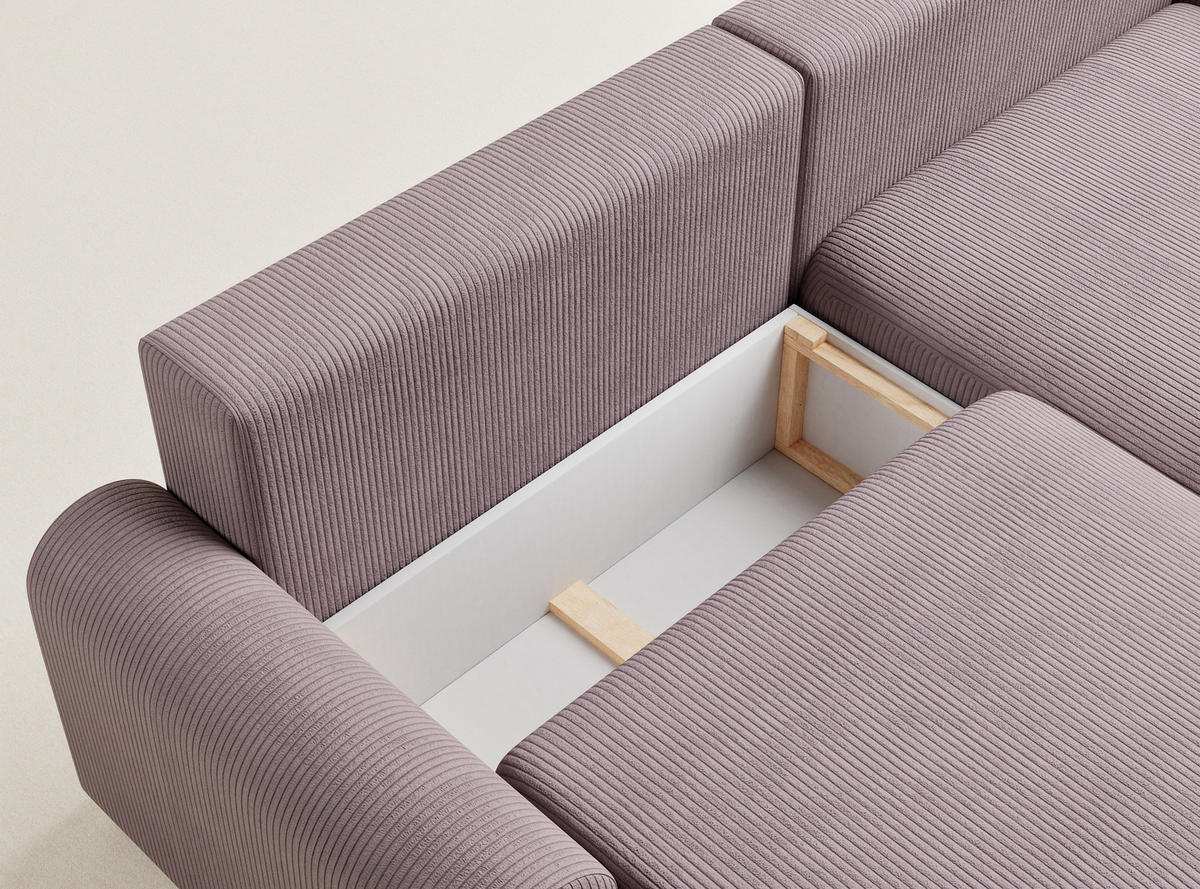ECKSOFA MIT SCHLAFFUNKTION Tallin Lila Samtstoff - Flieder/Schwarz, Holz/Holzwerkstoff (240/145cm) - Maison de Reve