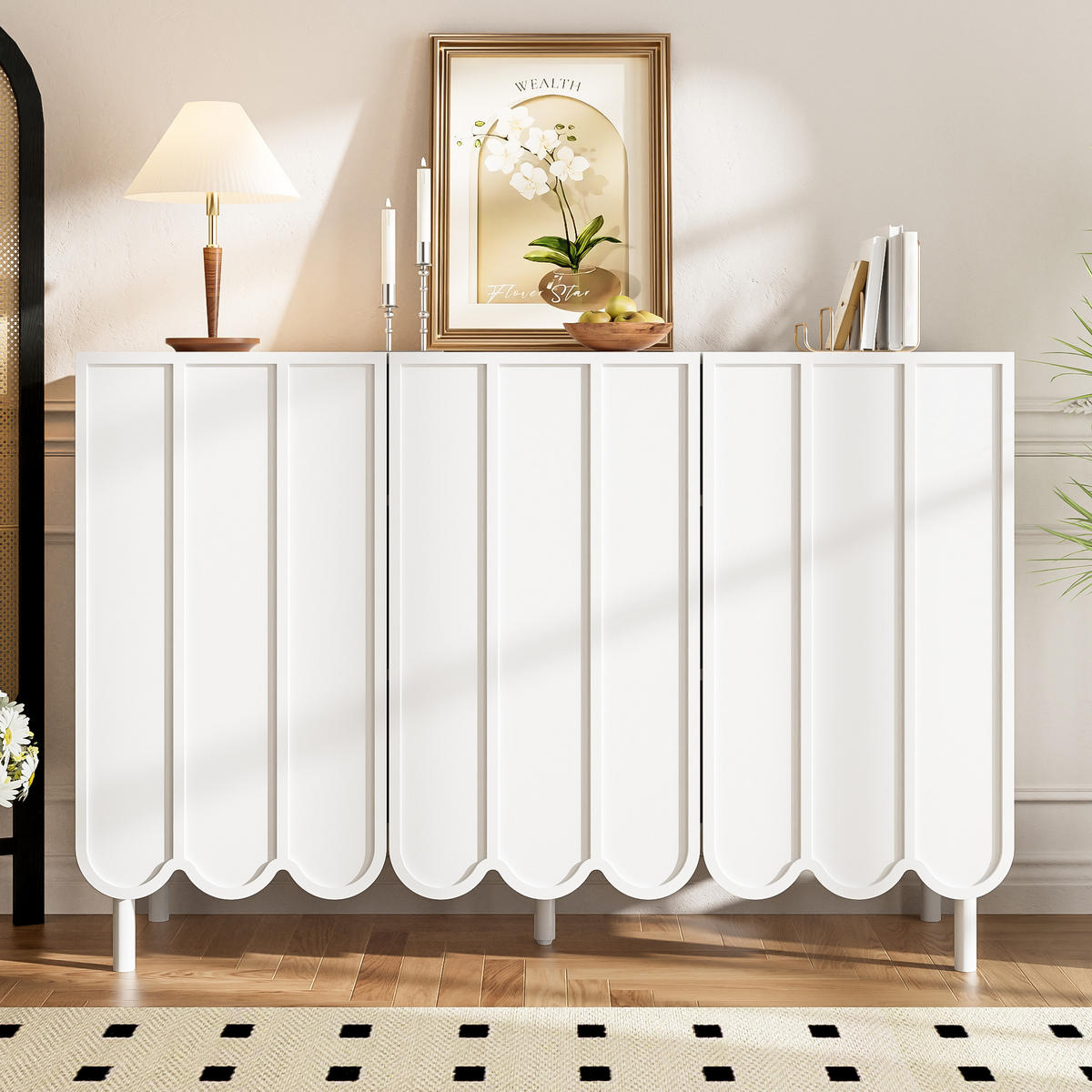 SIDEBOARD mit 3 Türen & 3 Schubladen, Weiß & Holzoptik, 160 x 40 x 80 cm - Weiß, Holzwerkstoff/Metall (120/80/35cm) - Urban Meuble