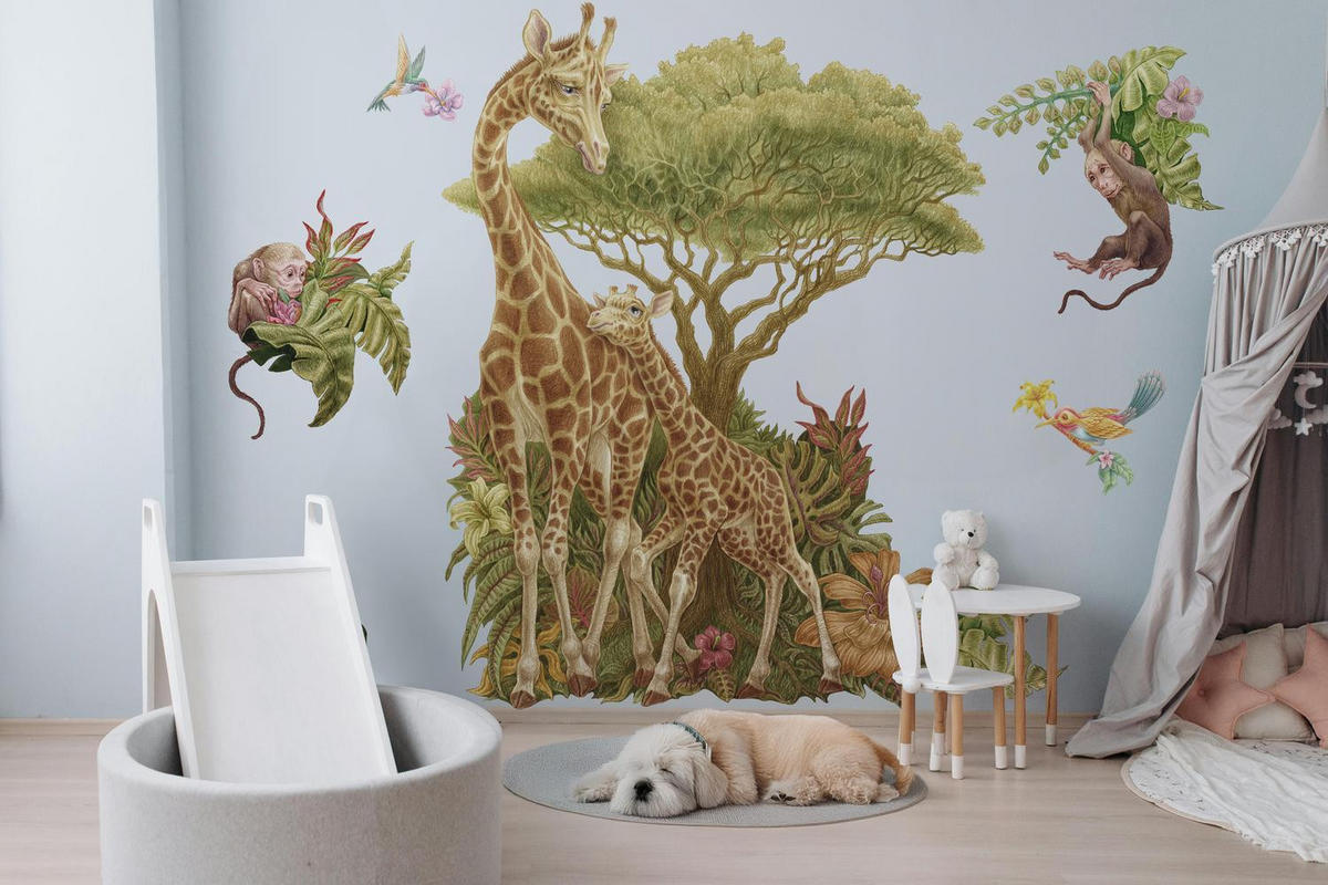 AUFKLEBER 130x195 cm Safari Tiere - Grün, Kunststoff (130/195/0.1cm) - TULUP