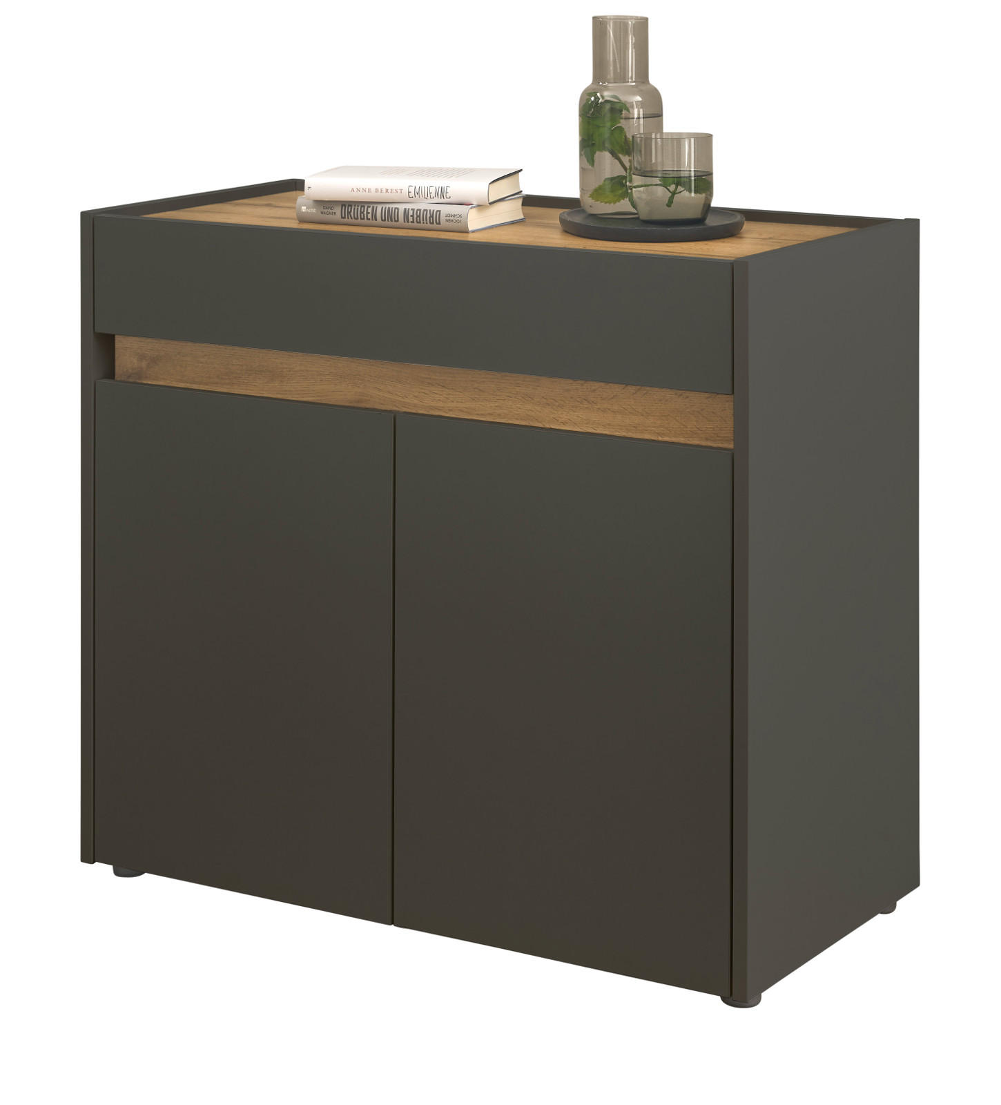 STANDCONTAINER Grau, Eiche Wotan 80 x 70 cm, Büro Kommode mit Stauraum und großem Schubkasten - Eiche Wotan/Schwarz, Holzwerkstoff/Kunststoff (80/70/40cm) - Furn.Design