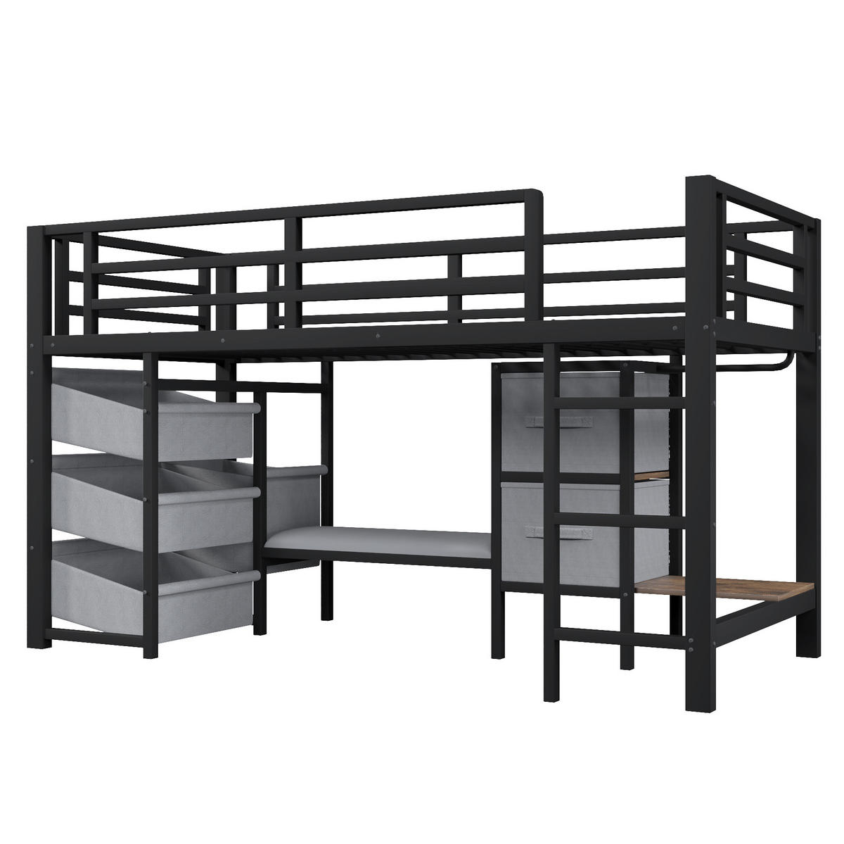 HOCHBETT aus Metall 90x200 cm in Schwarz mit LED-Beleuchtung & Stauraum - Schwarz, Metall (90/200cm) - Modfu