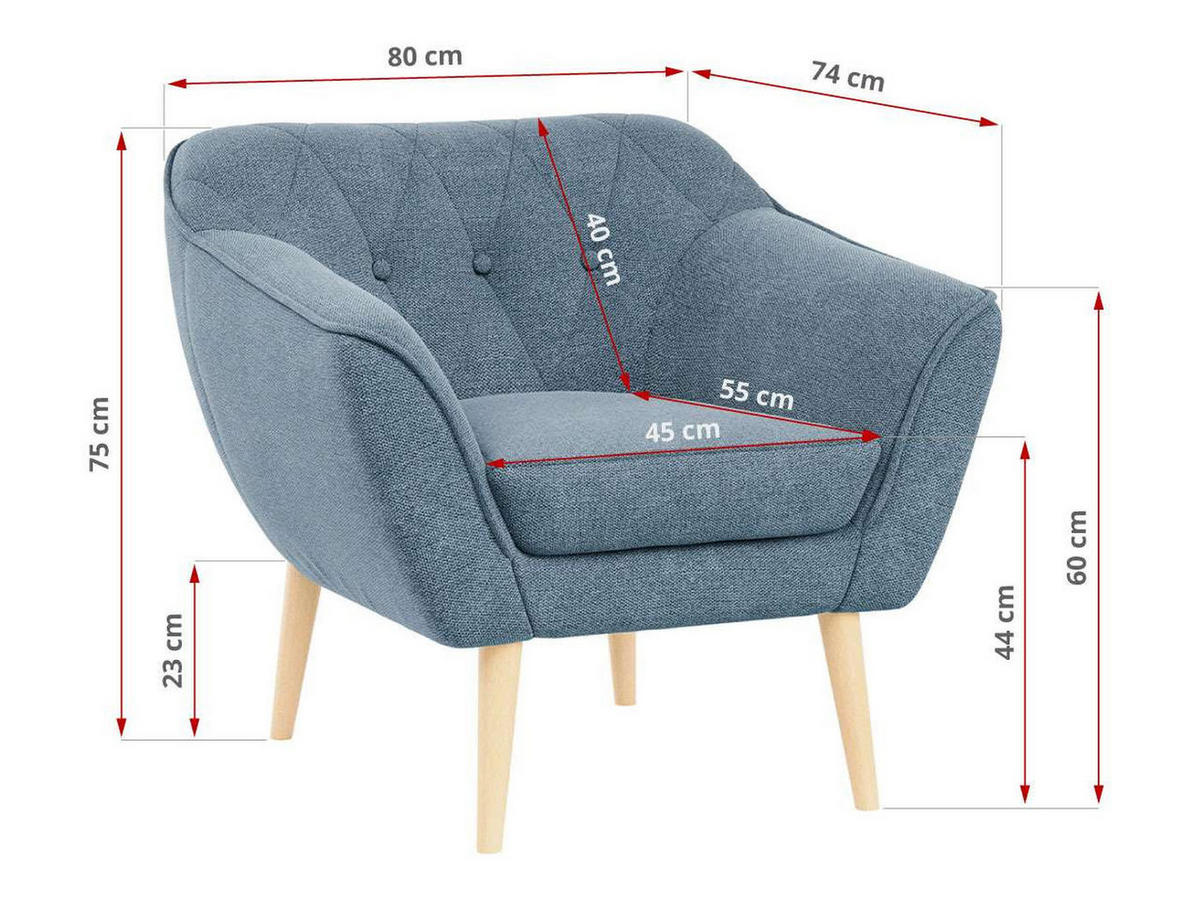 SESSEL Pirs 1 Sitzer Strukture Blau - Blau/Braun, Holz/Textil (80/75/74cm) - MKS