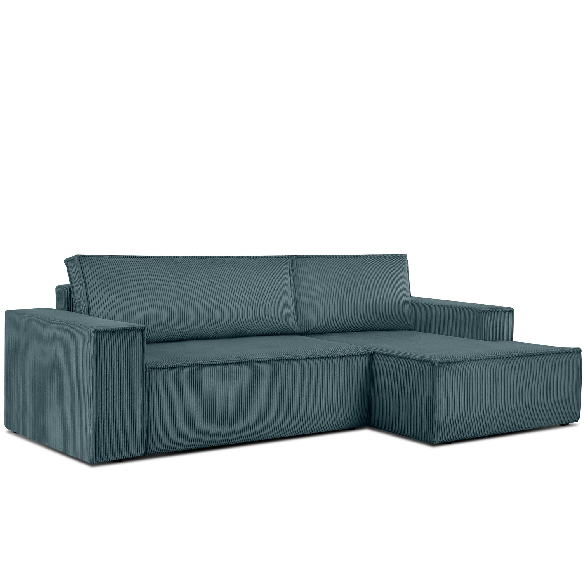 ECKSCHLAFSOFA-RECHTS NAPI in Pet Friendly Cord-Stoff, blau - Blau/Schwarz, Textil (262/148cm) - KONSIMO®