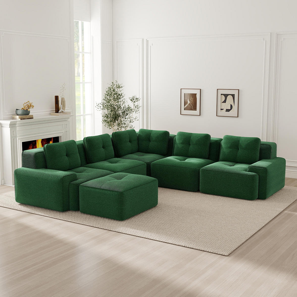 WOHNLANDSCHAFT DE-34424 mit Ottoman und Cordstoff Grün - Grün, Textil (295/69/295cm) - ComfortXL