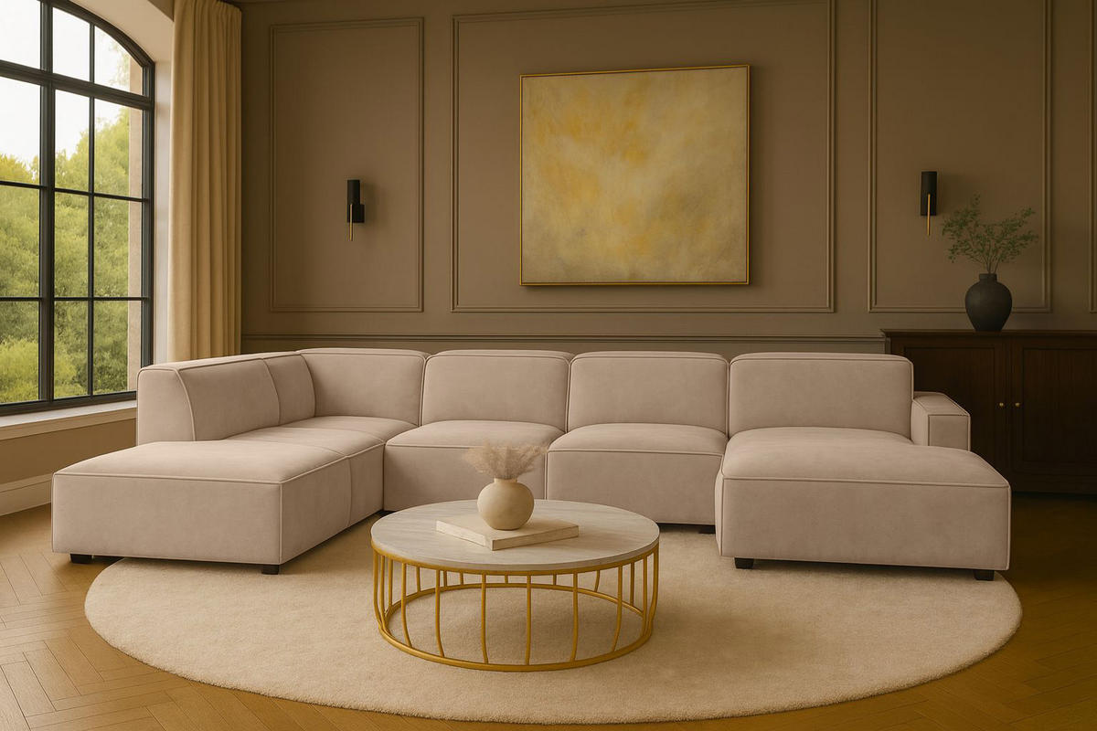 ECKSOFA Cursal V, Stoff Salvador, Beige, Links - Beige, Holz (364/262cm) - Kaiser Möbel