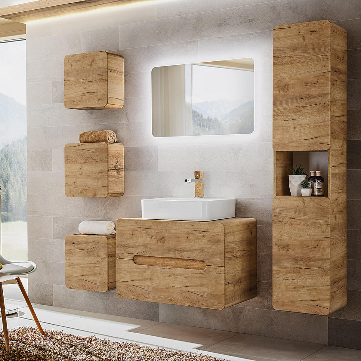 BADMÖBEL-SET 6-TLG. Luton-56 - Braun, Holzwerkstoff (180/200/46cm) - Lomado