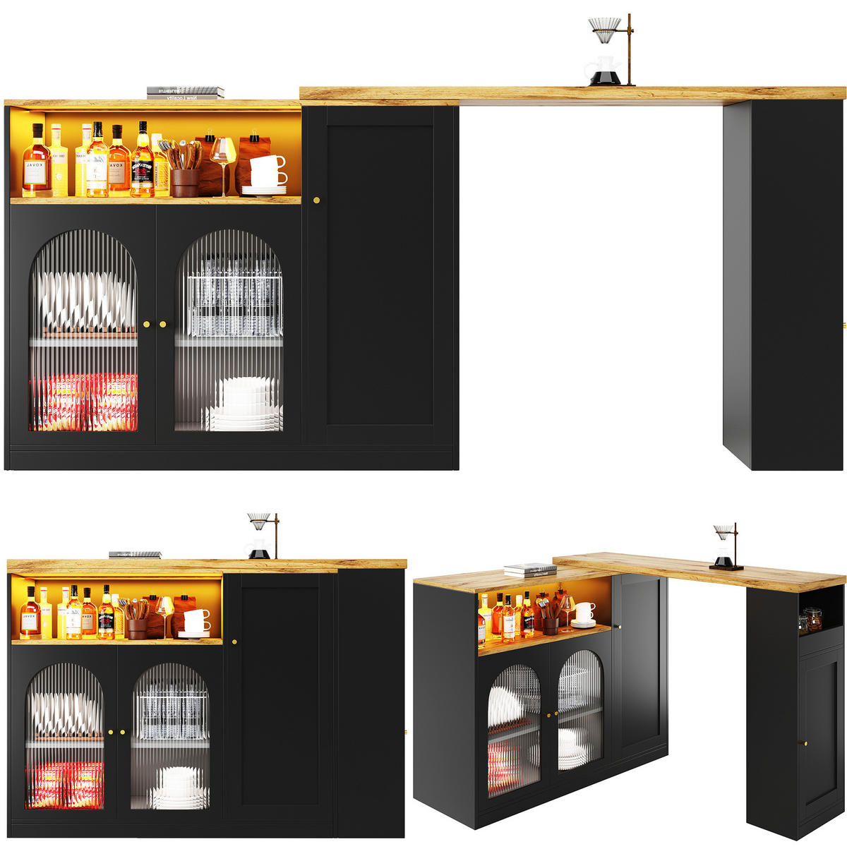 ESSZIMMERSCHRANK aus MDF 197 x 39,6 x 100 cm in Schwarz mit 360° Drehplatte & LED - Schwarz, Holzwerkstoff (197/100/39.6cm) - Modfu