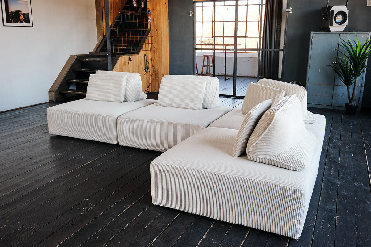 MODULSOFA WIOLO SOFT 4 MODULE 4 KISSEN Cremeweiß Cord - Creme/Schwarz, Kunststoff/Textil (333/84/222cm) - KAWOLA