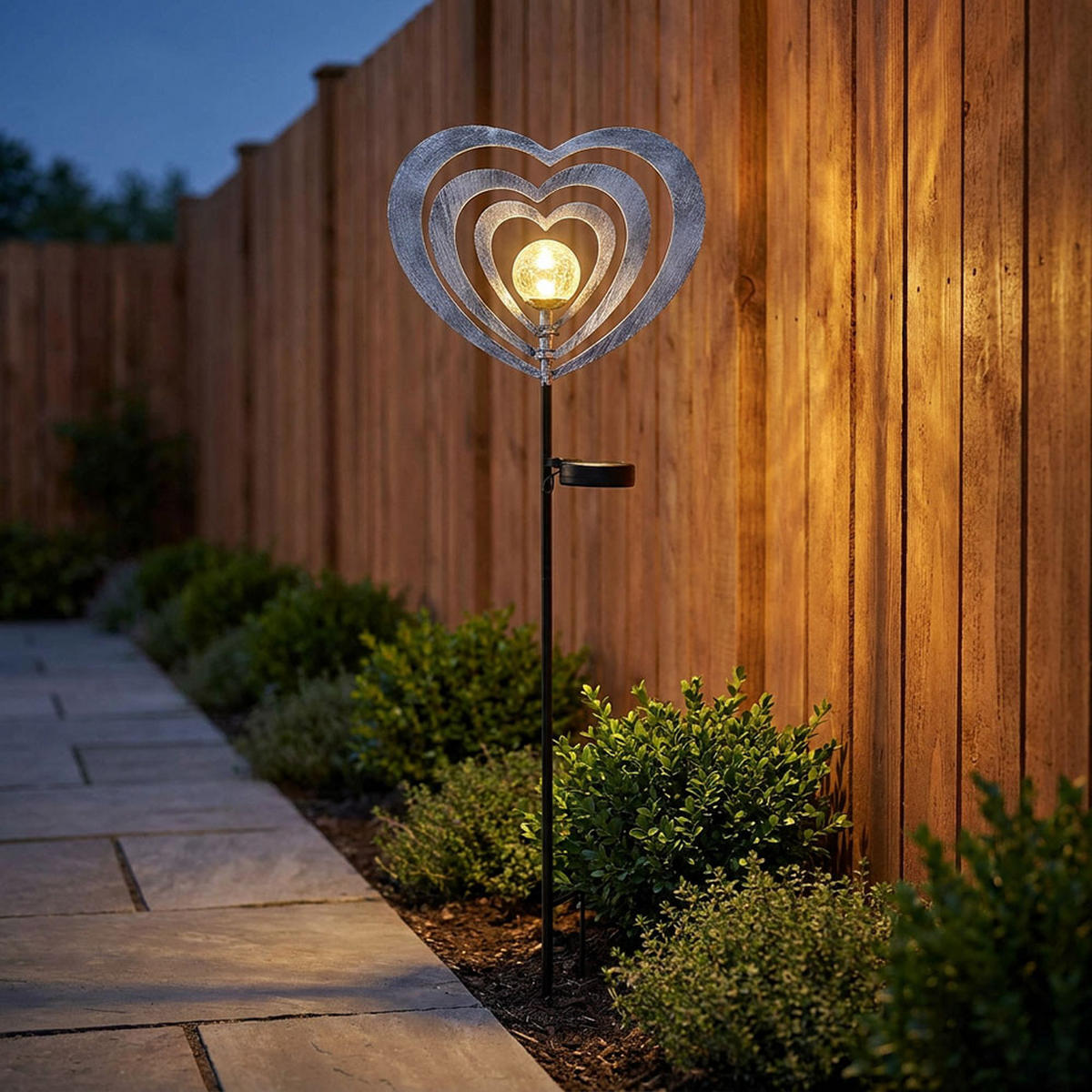SOLARLEUCHTE Metall silbergrau Herz, LED - Silberfarben, Glas (28/6/82cm) - Globo Lighting
