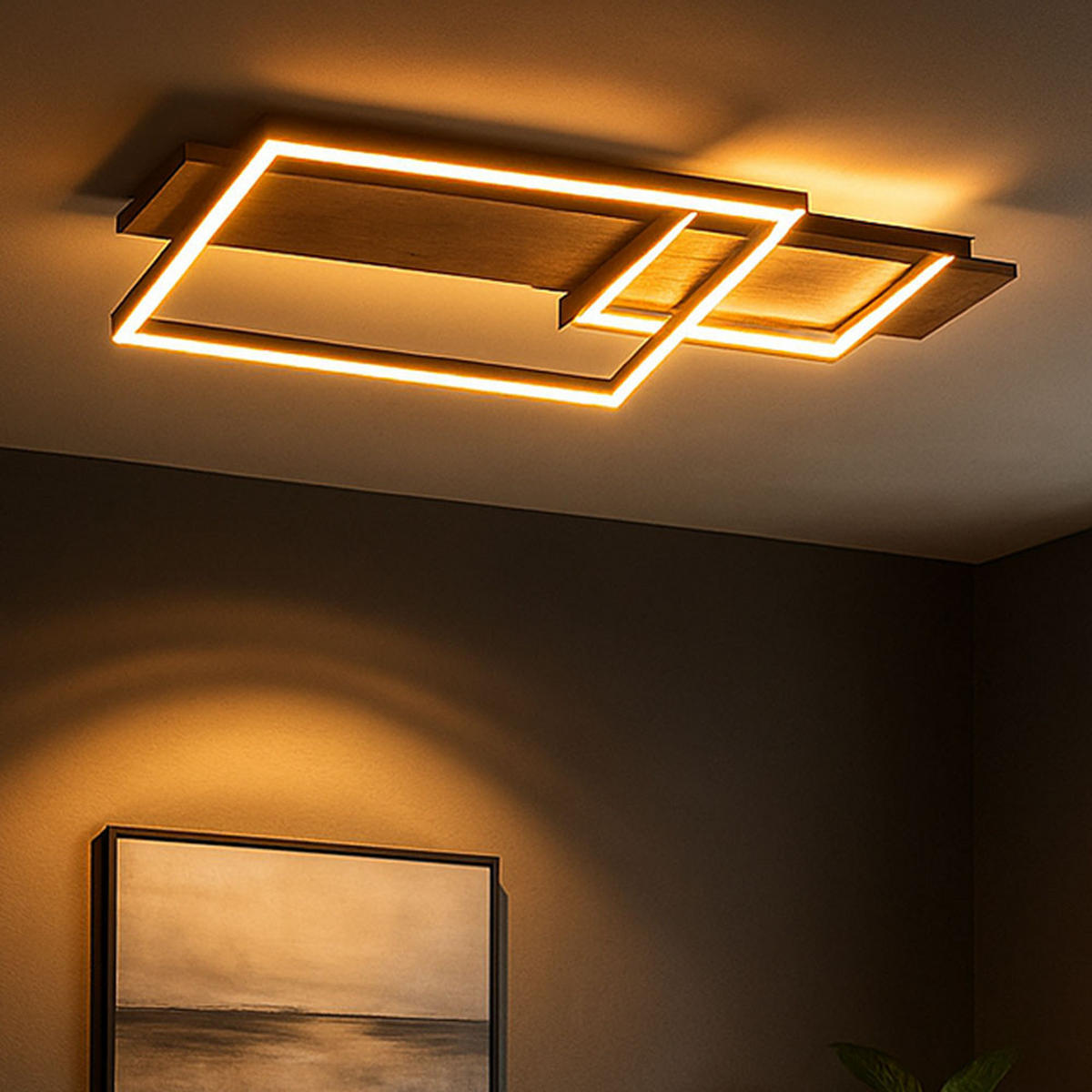 LED DECKENLEUCHTE Metall Holzoptik Braun matt - Braun, Metall (75/40/10cm) - Globo Lighting