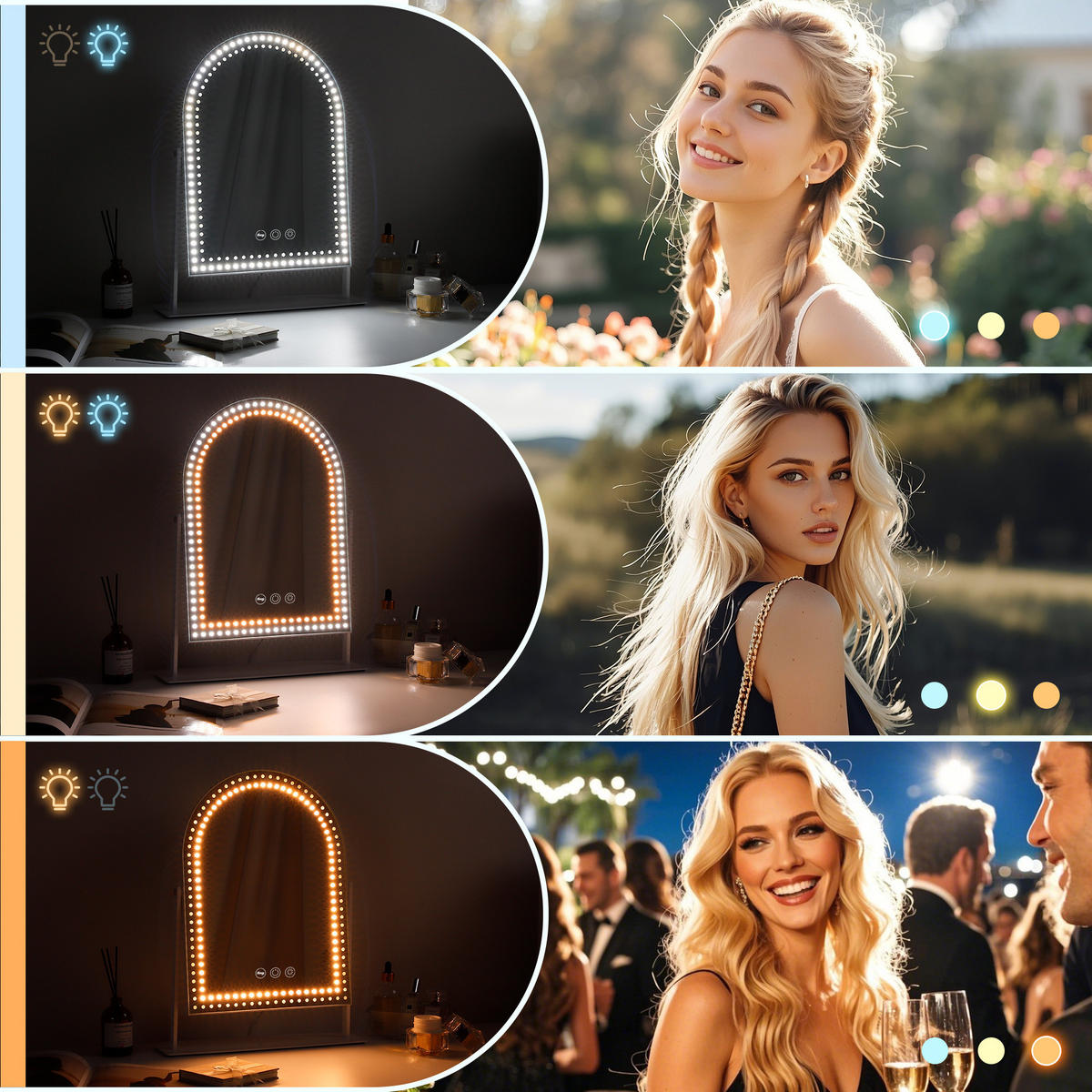 SCHMINKSPIEGEL mit Beleuchtung Gewölbter Weiß 30/41 cm - Weiß, Metall (30/41/3cm) - VANITII