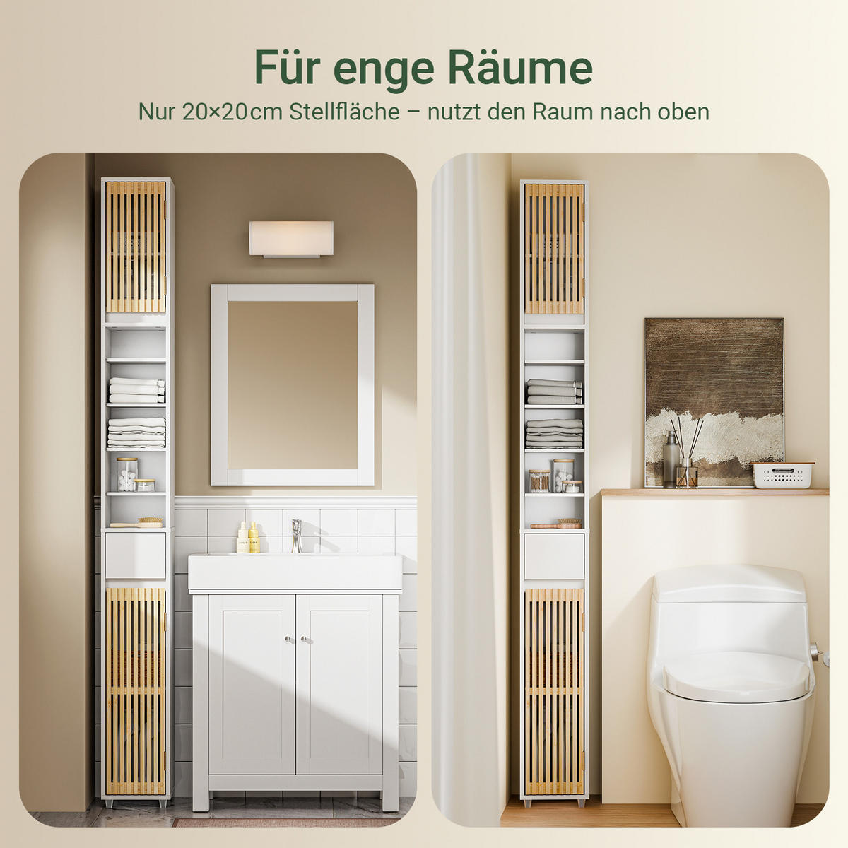 HOCHSCHRANK aus Holz, Schmal Weiß, 20x20x180cm - Weiß/Naturfarben, Holzwerkstoff (20/180/20cm) - SoBuy