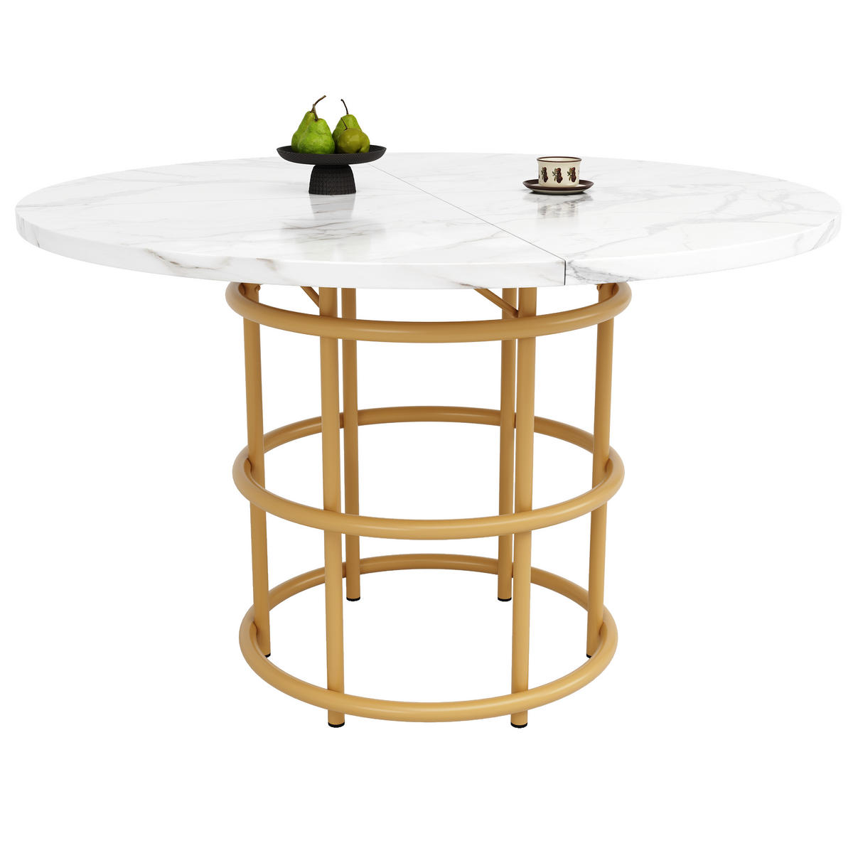 ESSTISCH Runder 100/100/76 cm gold mit Marmorplatte und Metallbeinen - Weiß, Holzwerkstoff (100/100/76cm) - OKWISH