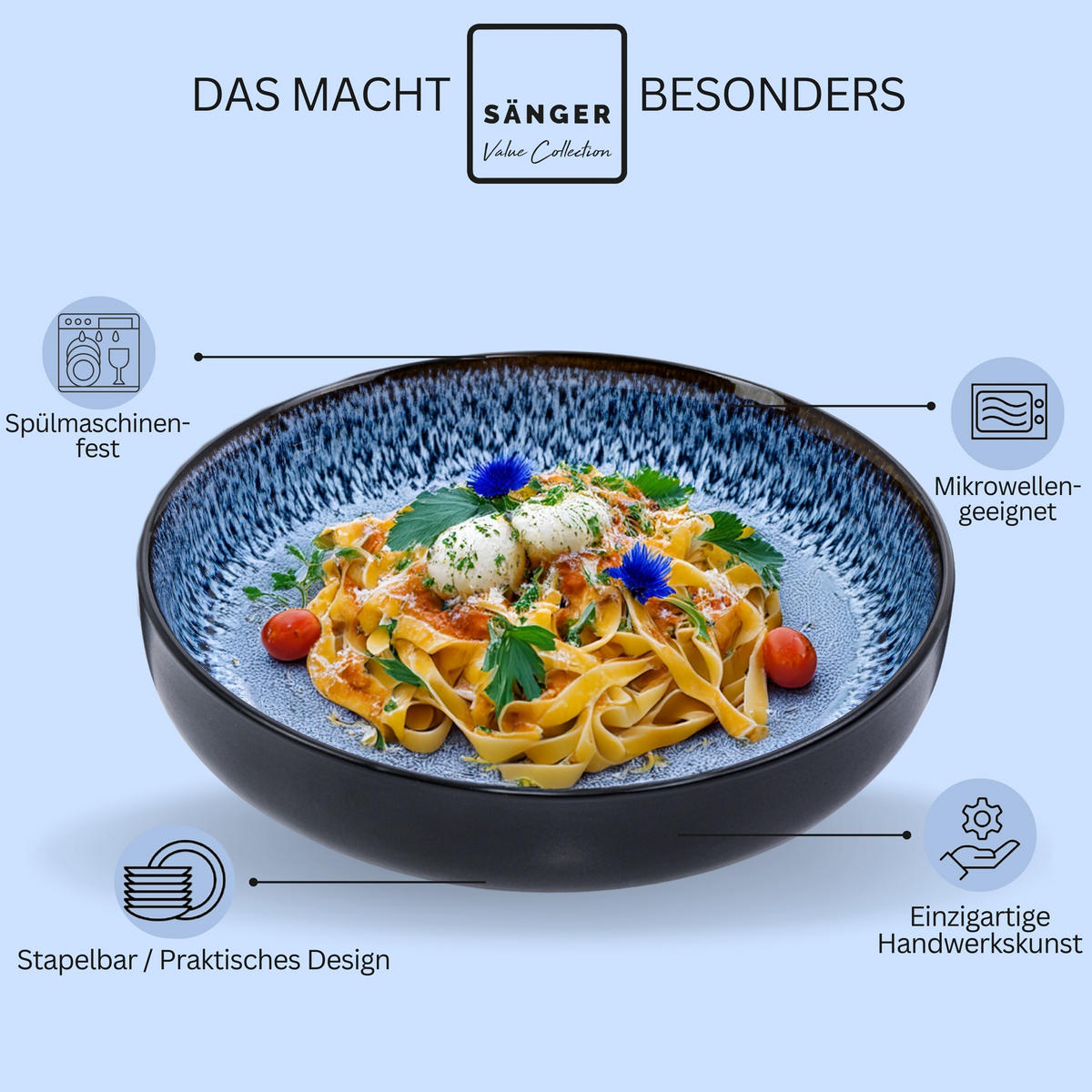 PASTASCHALEN SET ARUBA - 6 teilig aus Steingut - Blau, Keramik (22cm) - Sänger