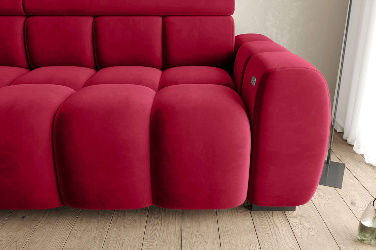 BIGSOFA ALESSIO Velours Rot mit elektrischer Sitztiefenverstellung - Rot, Kunststoff/Textil (248/77/108cm) - 99rooms