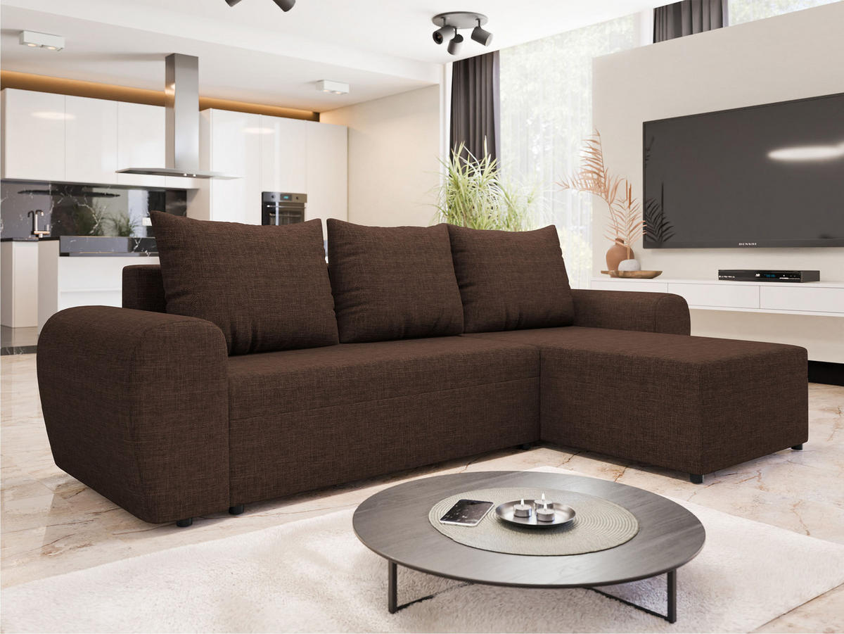 ECKSOFA Mader - Schwarz/Braun, Holz/Kunststoff (260/140cm) - MIRJAN24