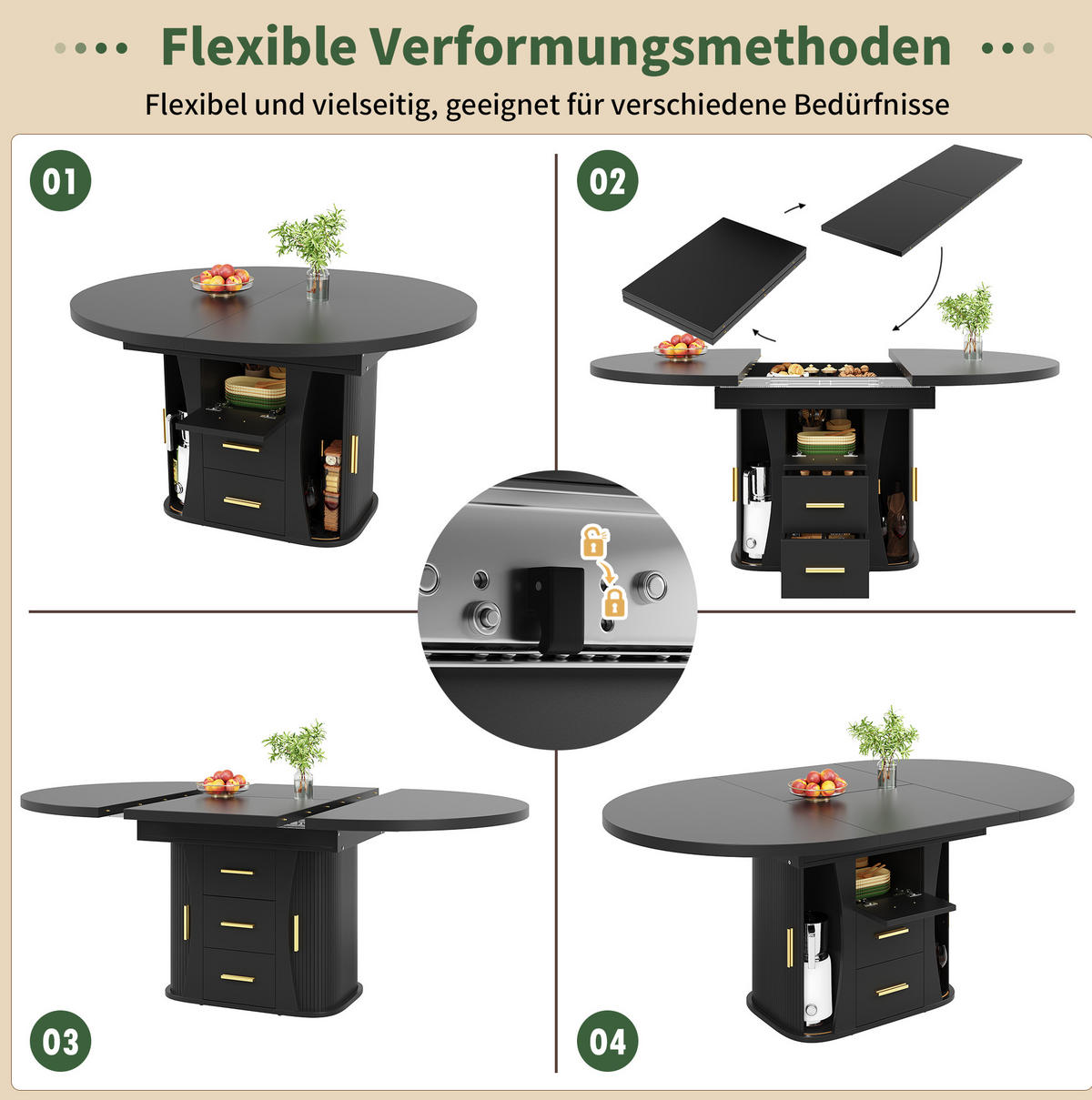 AUSZIEHTISCH 118/77 cm in Schwarz – ausziehbar auf 158 cm, für bis zu 6 Personen - Schwarz, Holzwerkstoff (118/118/77cm) - BEAOK