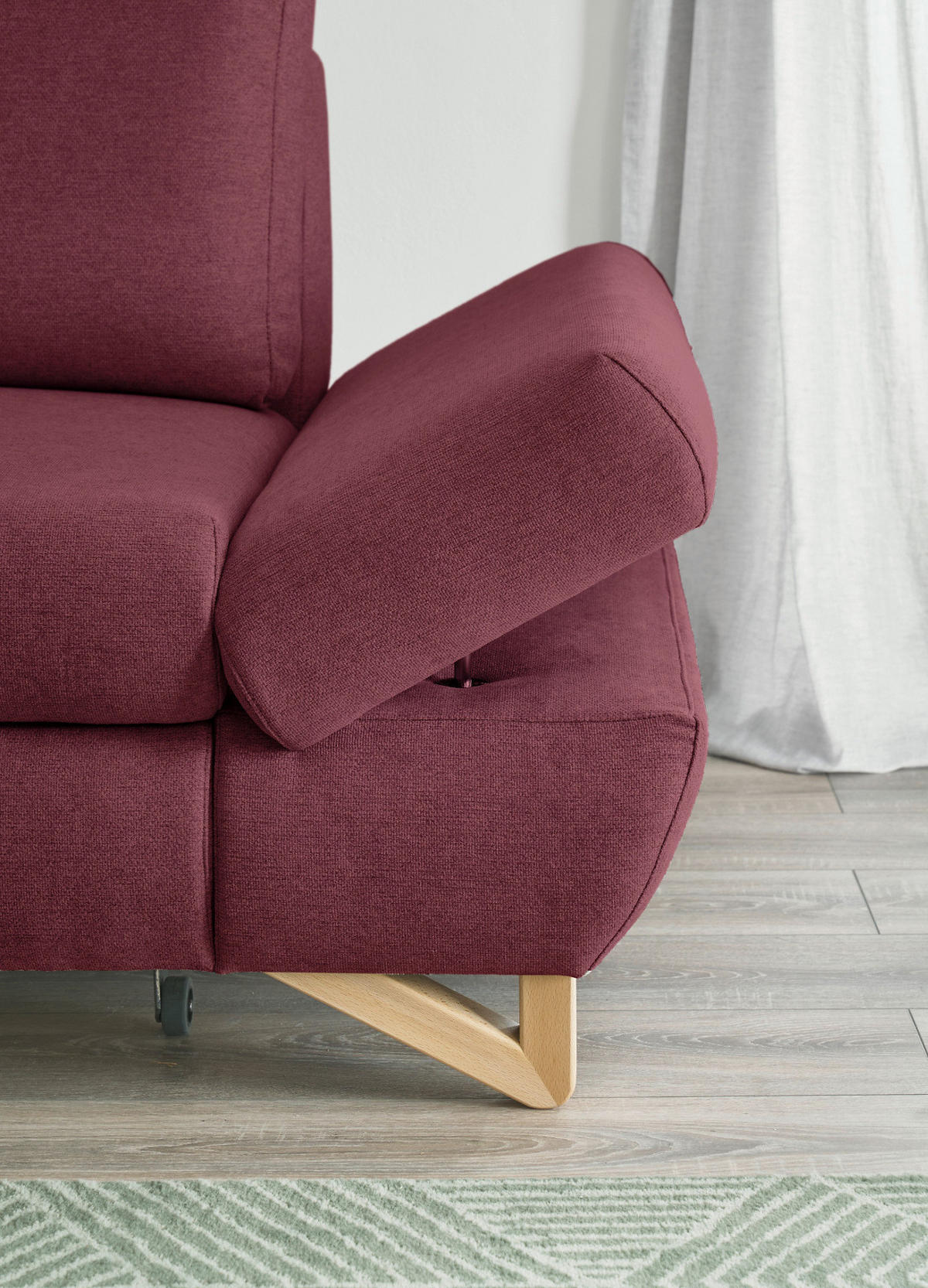 ECKSOFA bordeaux Velours, Sofa mit Bettfunktion und Stauraum 284 cm - Bordeaux, Holz/Textil (166/284cm) - Furn.Design