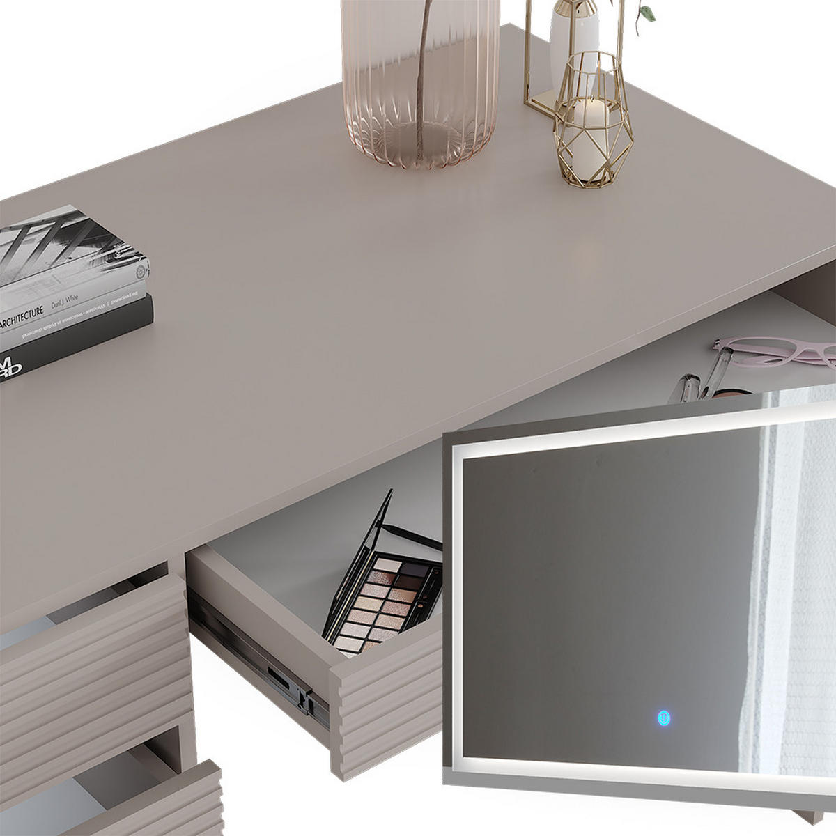 SCHMINKTISCH Sherry Cashmere 120 cm mit LED-Spiegel und Hocker - Kaschmir, Holzwerkstoff (120/75/55cm) - Vicco