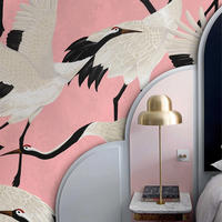 TAPETE Reiher aus echtem Papier, 200x280cm, 8 Bögen - Pink, Papier (200/280cm) - WALLPAPERS4BEGINNERS