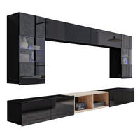 WOHNWAND Kossana 24 Modern Schwarz/Goldene Eiche 300/154/43 cm Wohnzimmermöbel - Schwarz, Holzwerkstoff/Kunststoff (300/157/43cm) - AX Living