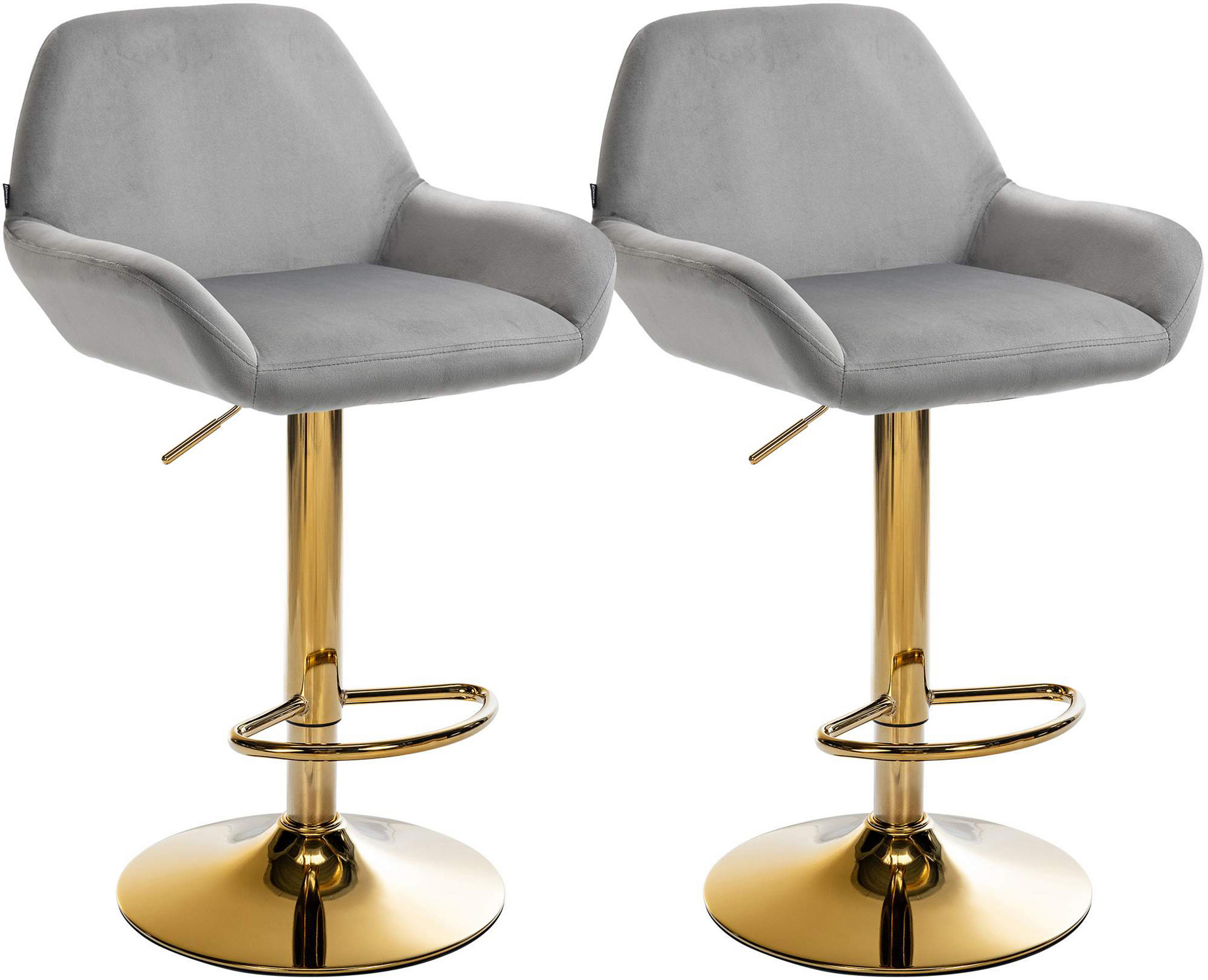 BARHOCKER 2er Set Prag Gold Samt grau - Goldfarben/Grau, Textil/Metall (51/109/52cm) - TPFLiving