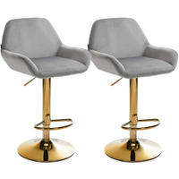 BARHOCKER 2er Set Prag Gold Samt grau - Goldfarben/Grau, Textil/Metall (51/109/52cm) - TPFLiving
