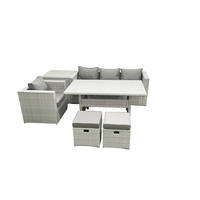 GARTENSET mit Esstisch,Sofa,Beistelltisch,Stuhl Polyrattan Hellgrau 6-Sitzer - Hellgrau/Grau, Glas/Kunststoff - Fimous