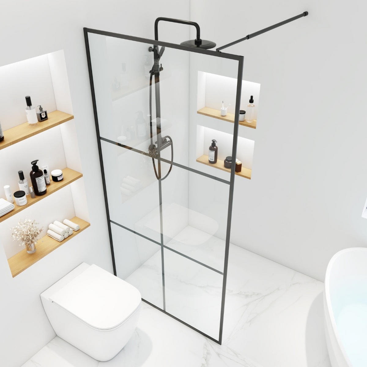 DUSCHABTRENNUNG BAKI - 160 x 200 xm - Schwarz, Glas/Metall (160/200cm) - Home Deluxe