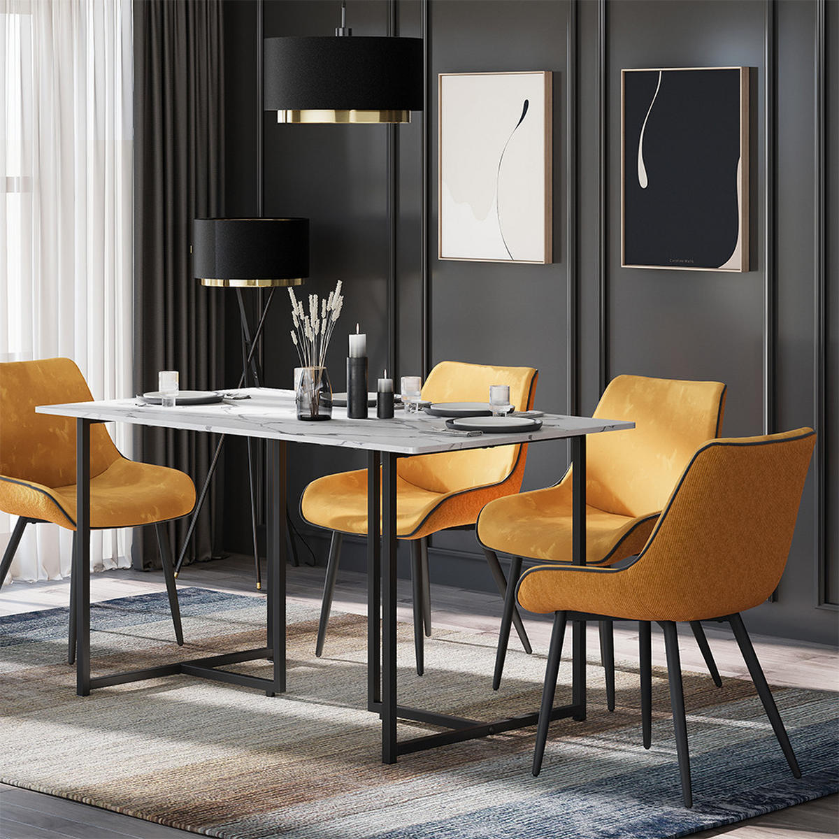 JÍDELNÍ STŮL Merido Černá/mramorová-bílá - černá/vysoce lesklá bílá, kompozitní dřevo (80/140/75cm) - Vicco