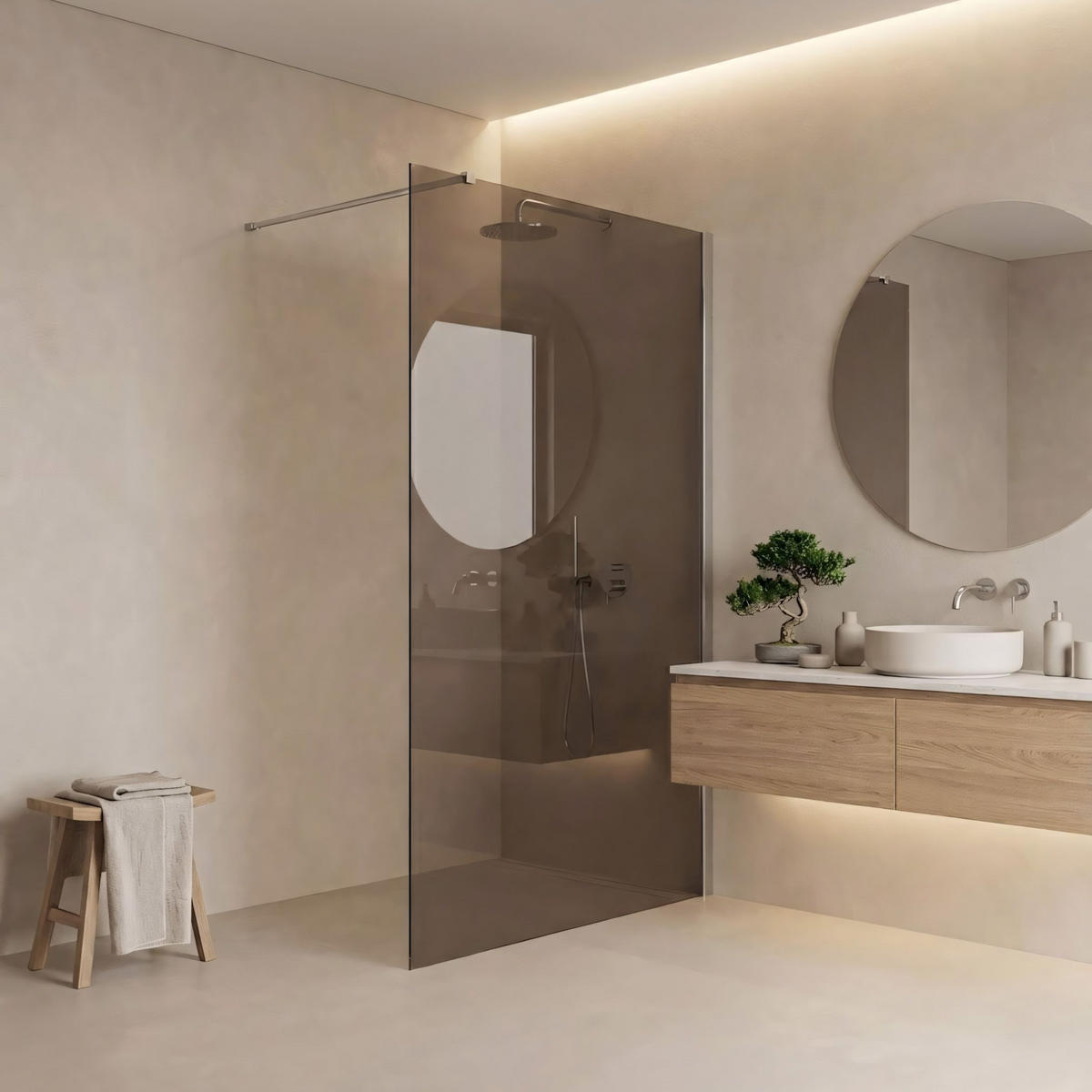 DUSCHWAND Rea Flexi Brown / Chrome 100 - Chromfarben, Glas (120/100/195cm) - REA