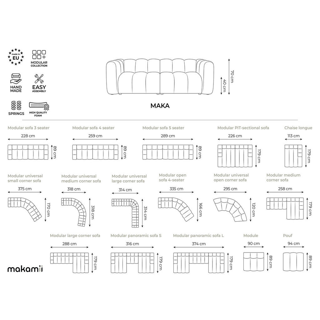 Thumbnail - Makamii Sofaelement, Blau, Textil, 1-Sitzer, 179x70x113 cm, Hergestellt in Europa, Oeko-Tex®, Wohnzimmer, Sessel, Relaxl...