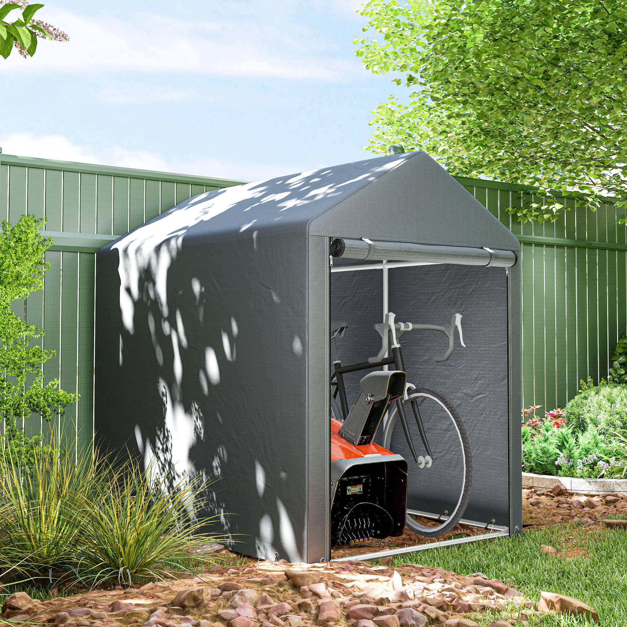 GARAGENZELT, 1,2 x 1,79 x 1,65 m, mit UV-Schutz, Reißverschlusstür, Dunkelgrau - Dunkelgrau, Kunststoff/Metall (179/165/120cm) - Outsunny