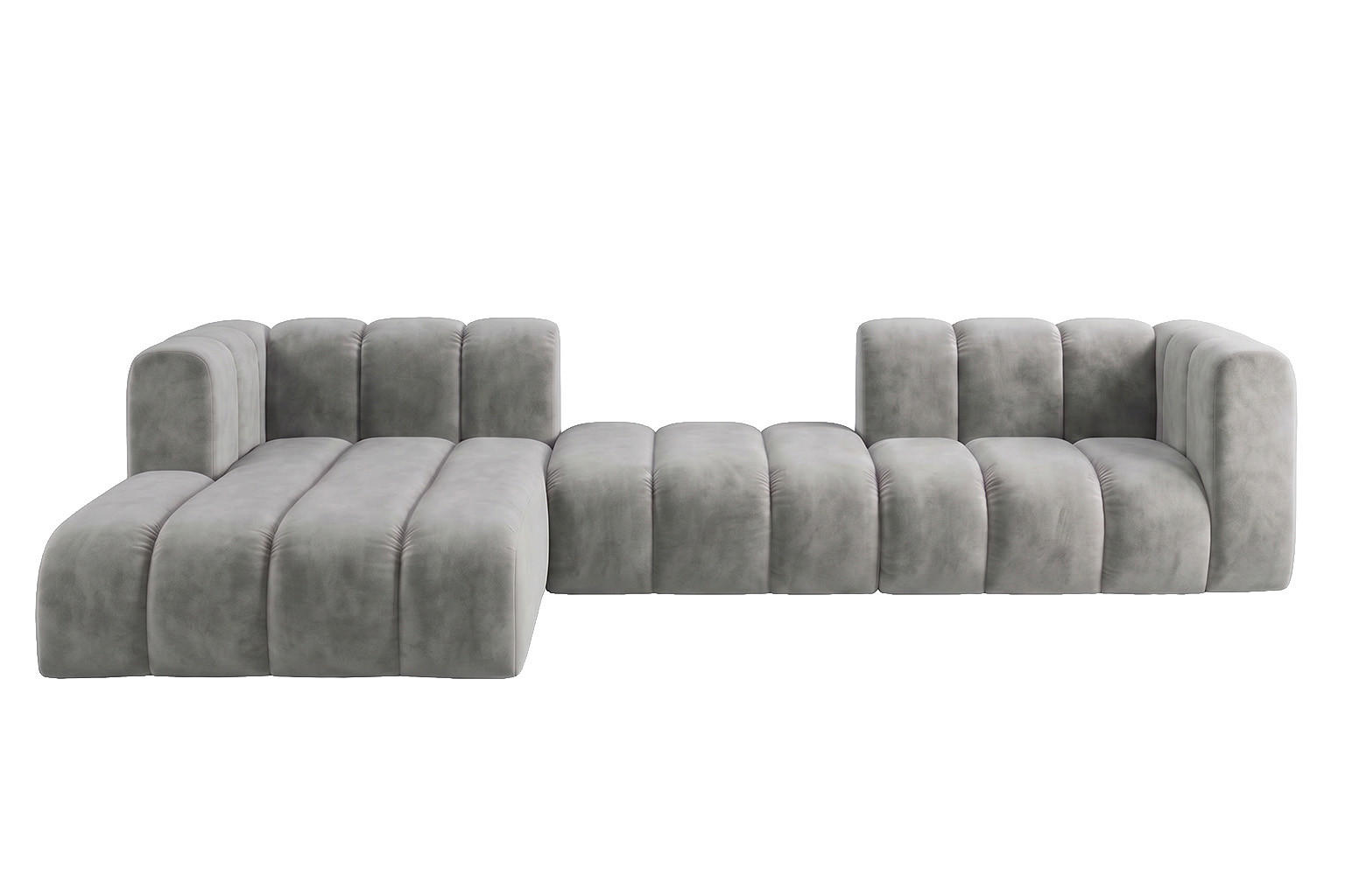 ECKSOFA Modulares In L-Form, Velvet-Stoff Riviera, Grau, Links, GRAND 319 cm - Grau, Holz (319/175cm) - Kaiser Möbel